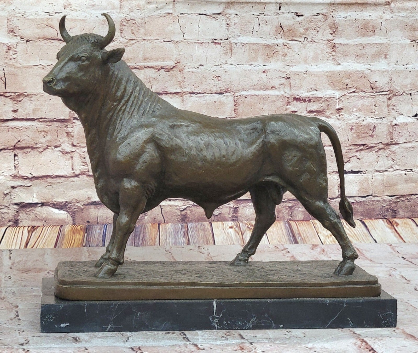 Bonheur`s Bronze Buffalo Sculpture – Marble-Based Decorative Animal Statue