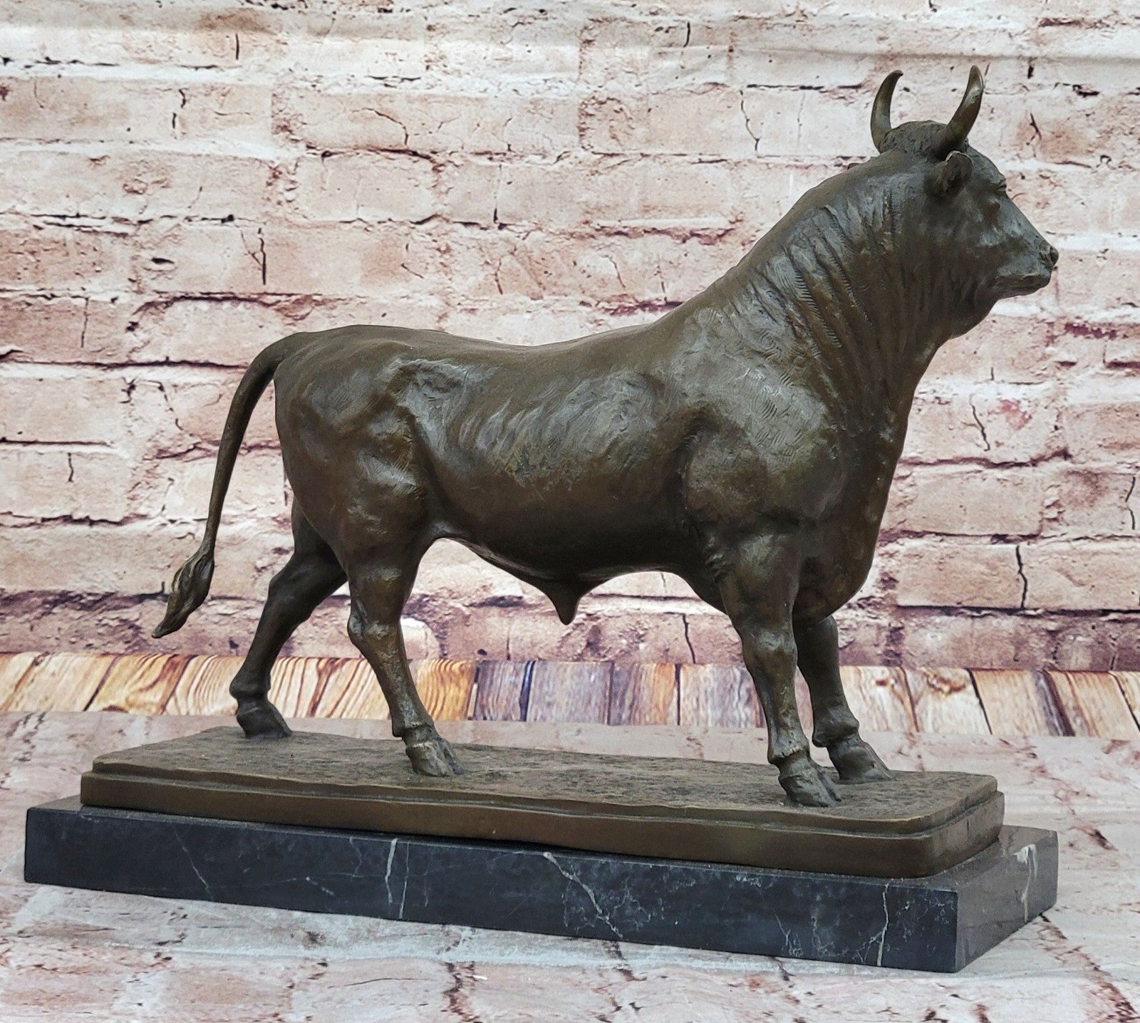 Bonheur`s Bronze Buffalo Sculpture – Marble-Based Decorative Animal Statue