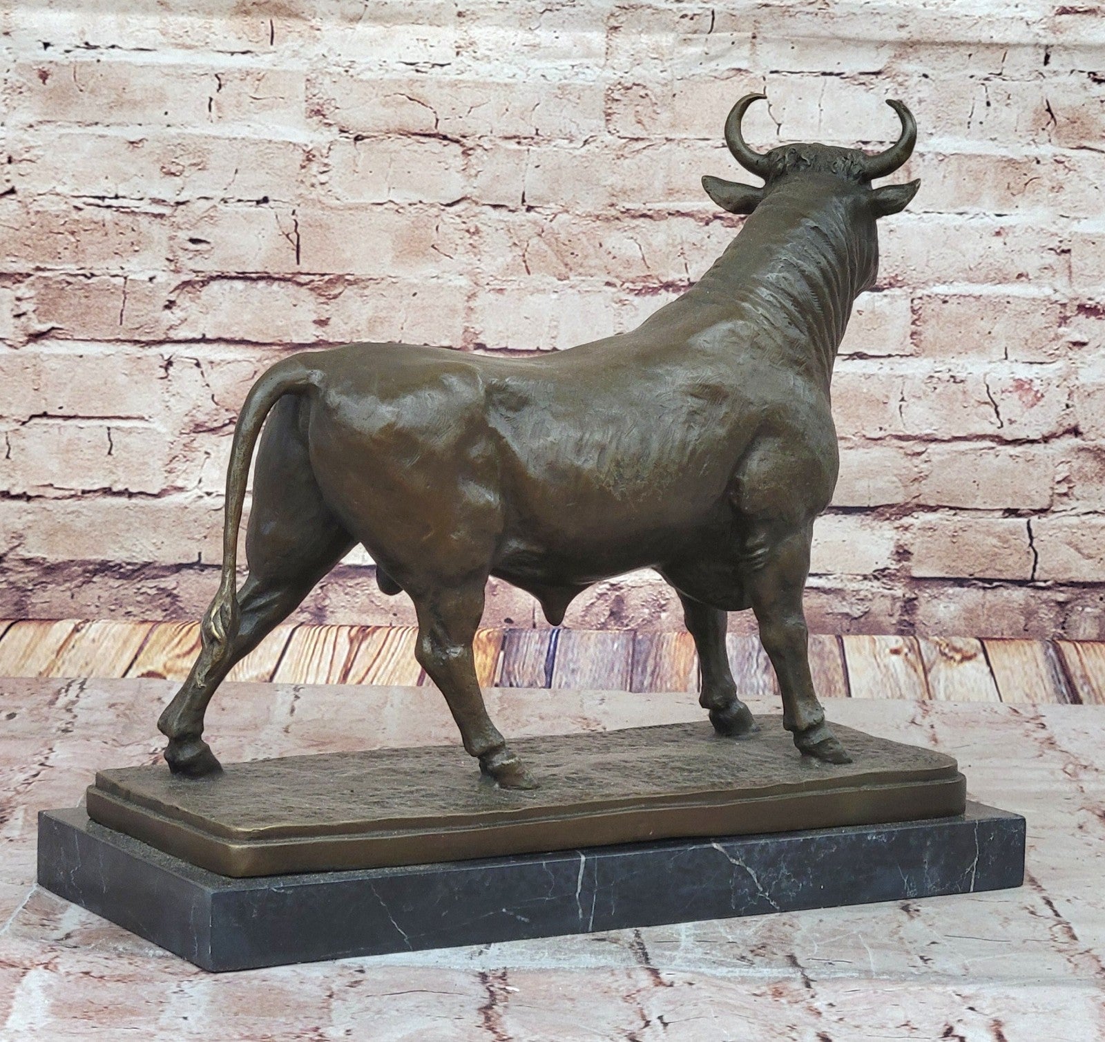 Bonheur`s Bronze Buffalo Sculpture – Marble-Based Decorative Animal Statue