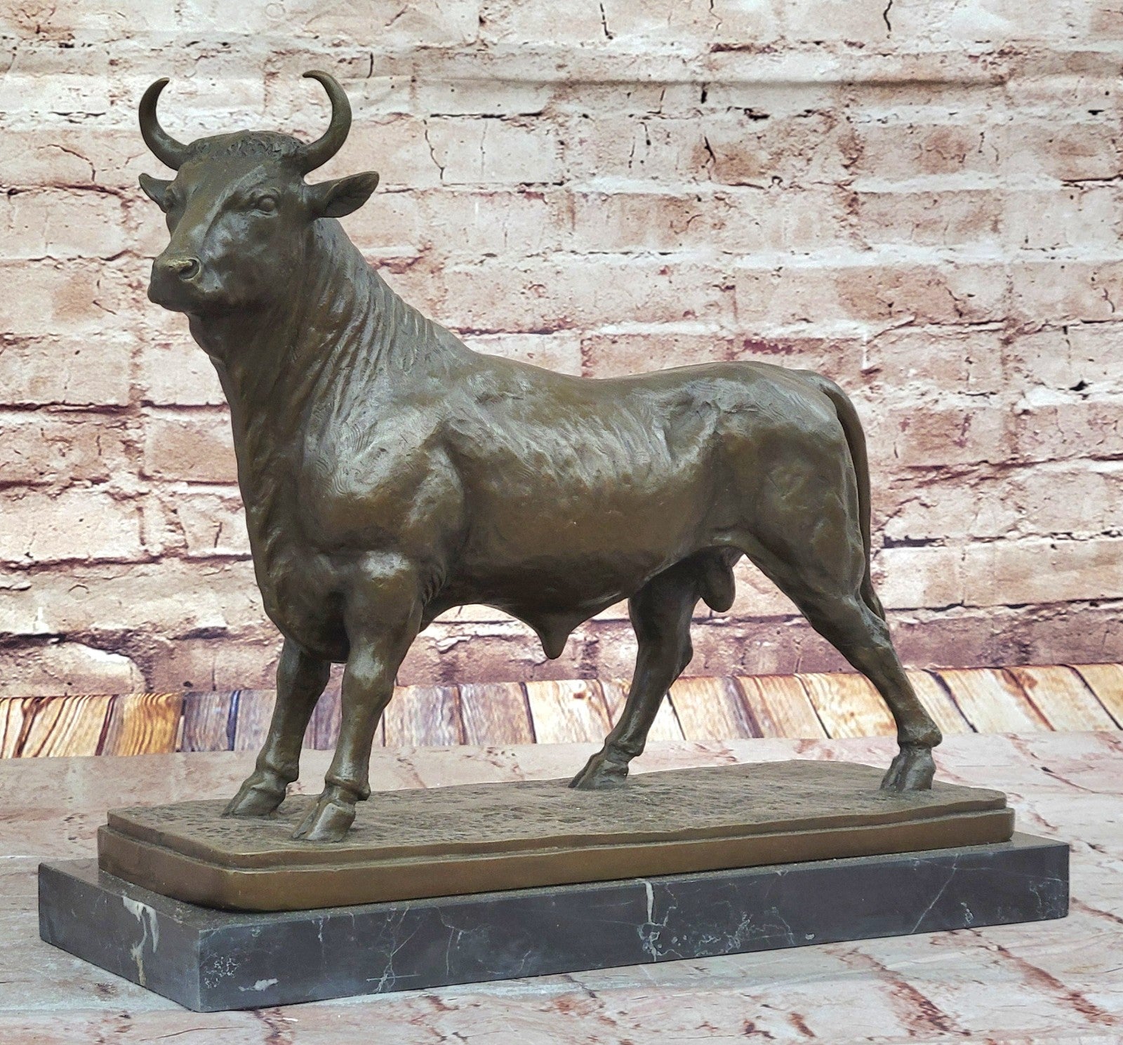 Bonheur`s Bronze Buffalo Sculpture – Marble-Based Decorative Animal Statue