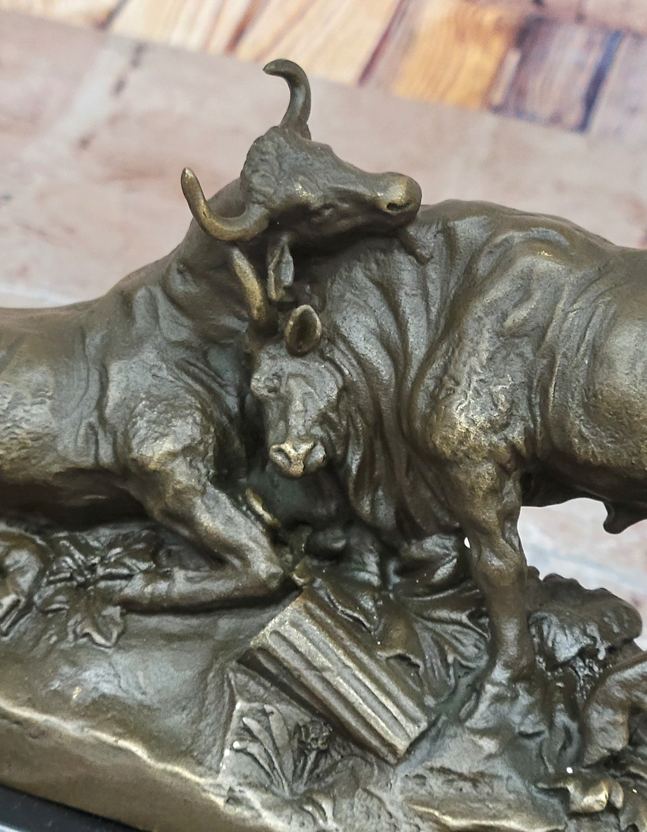 Hot Cast Bull Bulls Fighthing 100% Solid Bronze Sculpture Figurine Figure Home Decor