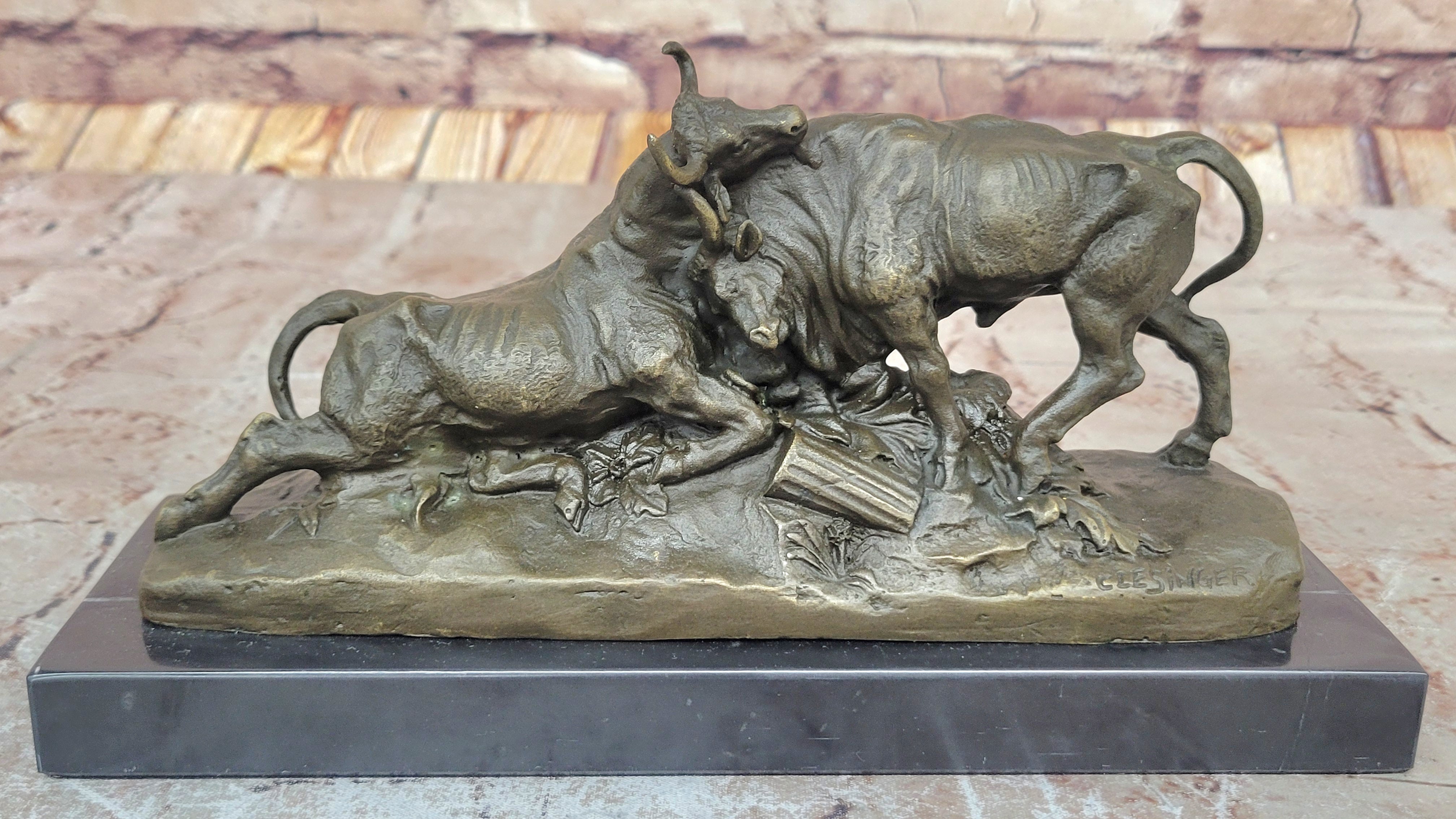 Hot Cast Bull Bulls Fighthing 100% Solid Bronze Sculpture Figurine Figure Home Decor