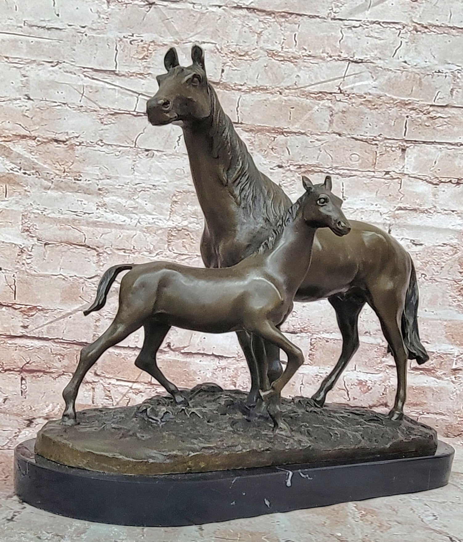 BRONZE CLASSIC TWO HORSES MARE & FOAL, SIGNED: MENE LOST WAX METHOD STATUE