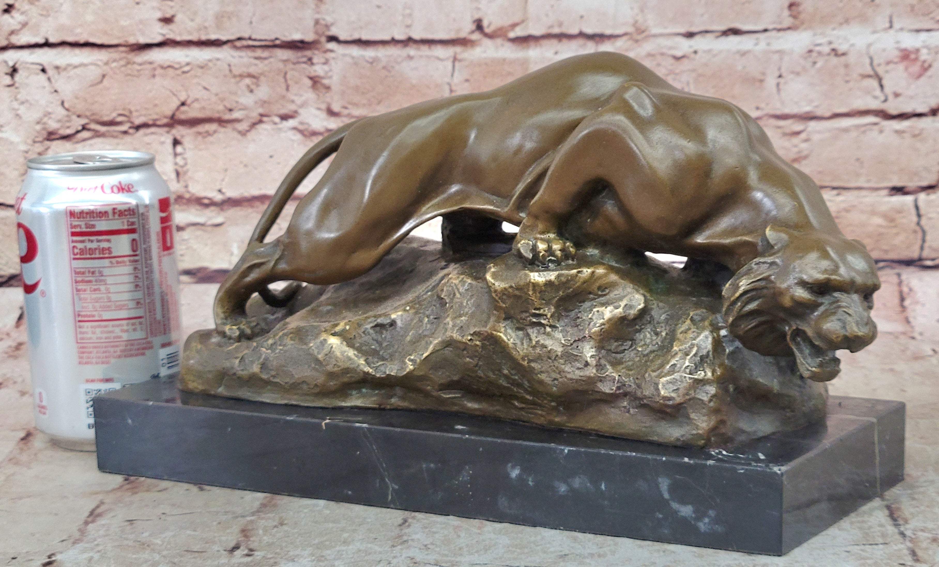 Art Deco Handcrafted Mountain Lion Bronze Wildlife sculpture by Merculiano Deal