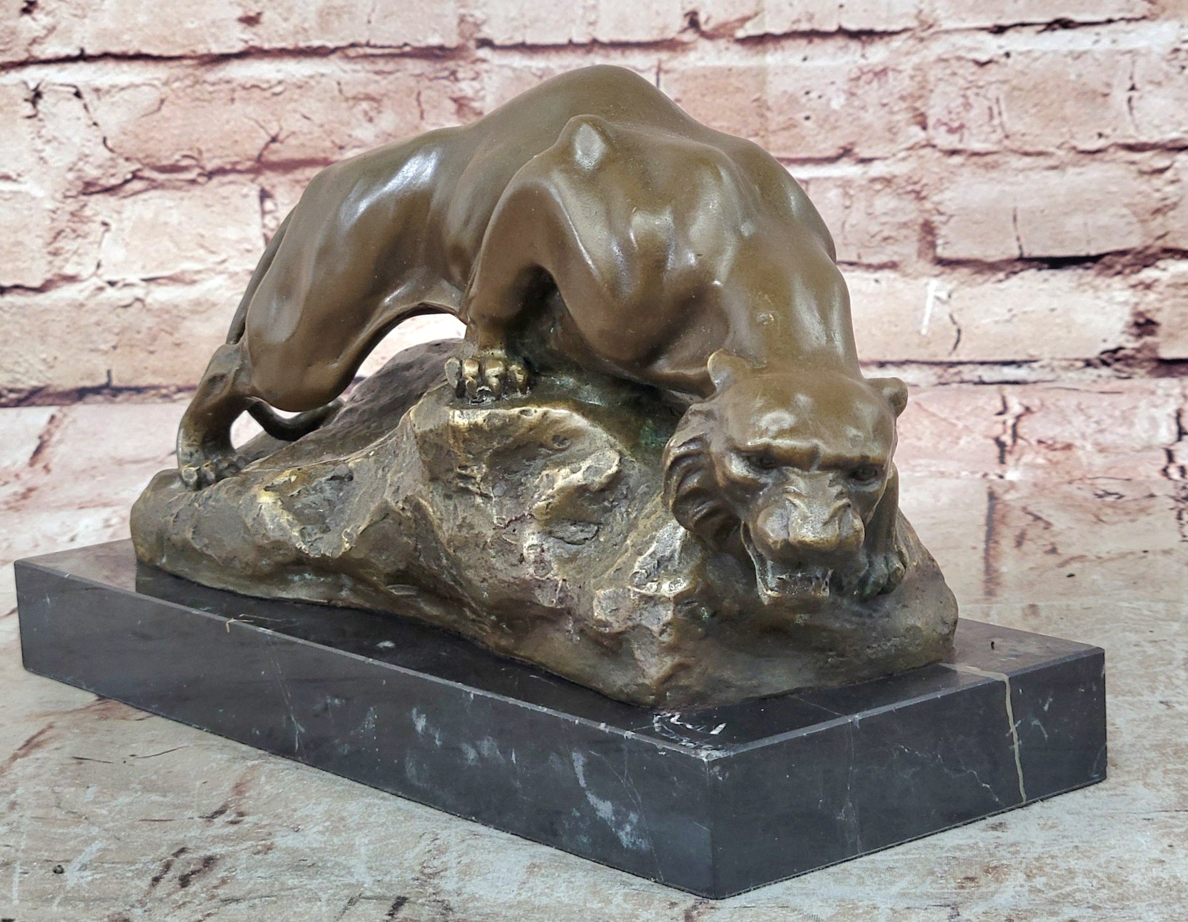 Art Deco Handcrafted Mountain Lion Bronze Wildlife sculpture by Merculiano Deal