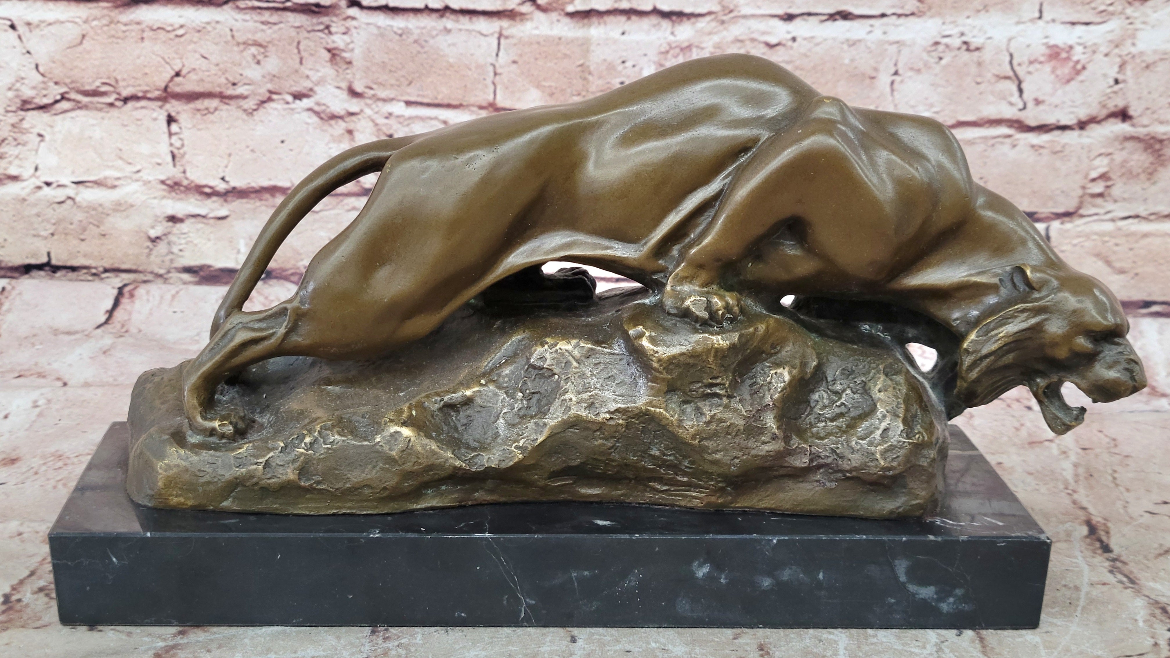 Art Deco Handcrafted Mountain Lion Bronze Wildlife sculpture by Merculiano Deal