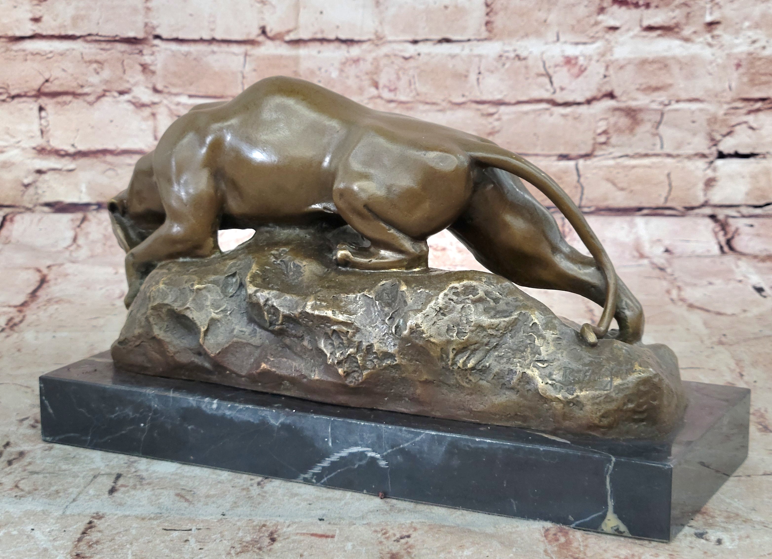 Art Deco Handcrafted Mountain Lion Bronze Wildlife sculpture by Merculiano Deal