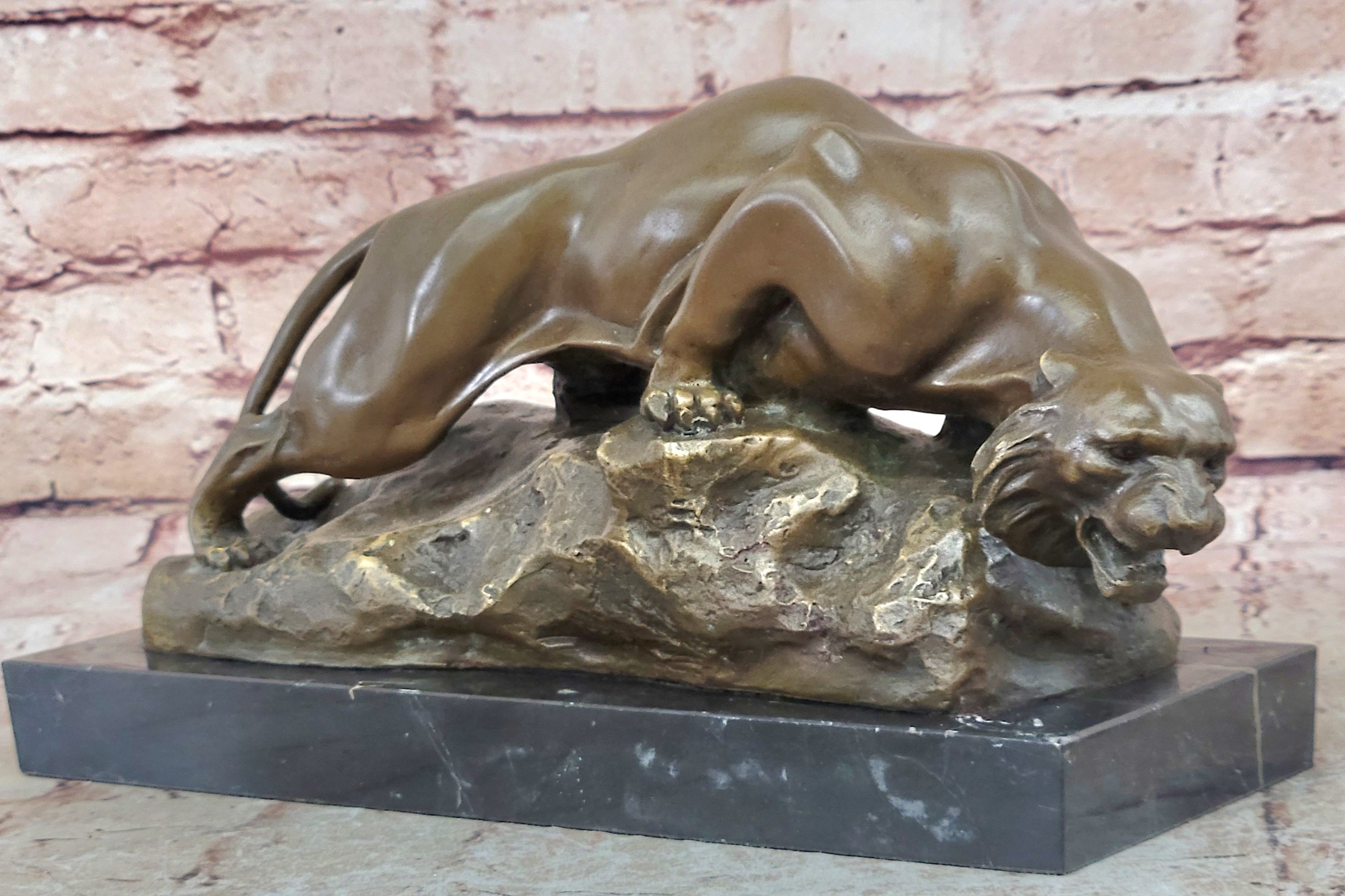Art Deco Handcrafted Mountain Lion Bronze Wildlife sculpture by Merculiano Deal