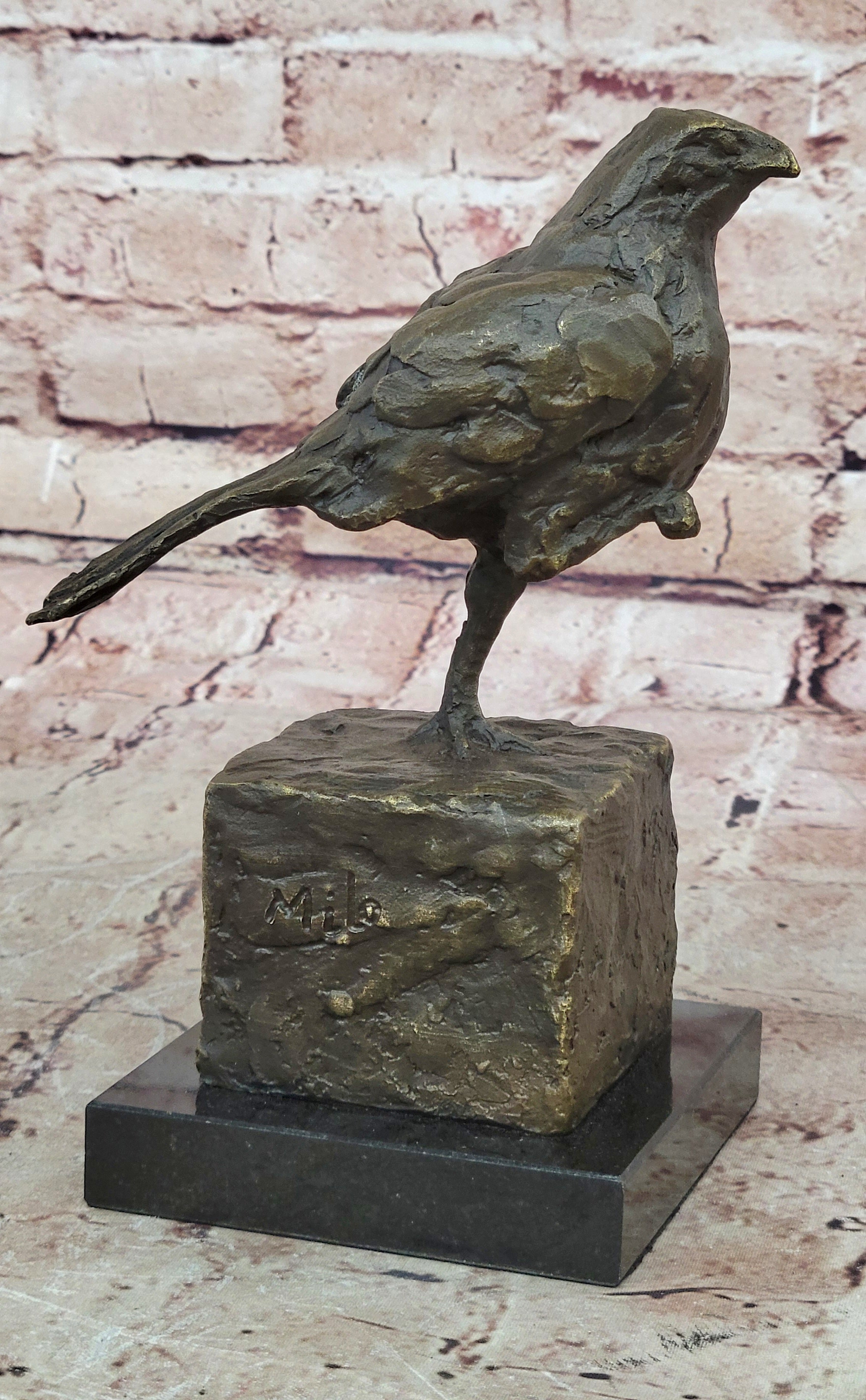 RARE MILO AUSTRIAN SPARROW PIGEON BRONZE SCULPTUTURE MARBLE BASE FIGURINE FIGURE