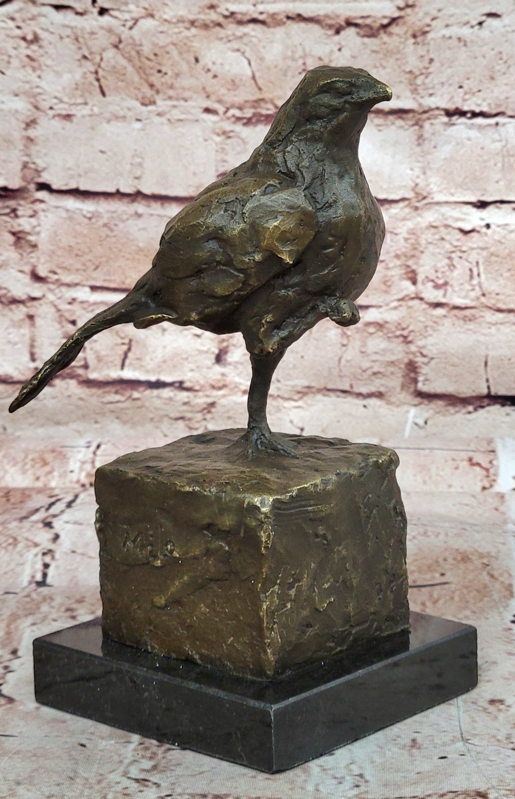 RARE MILO AUSTRIAN SPARROW PIGEON BRONZE SCULPTUTURE MARBLE BASE FIGURINE FIGURE