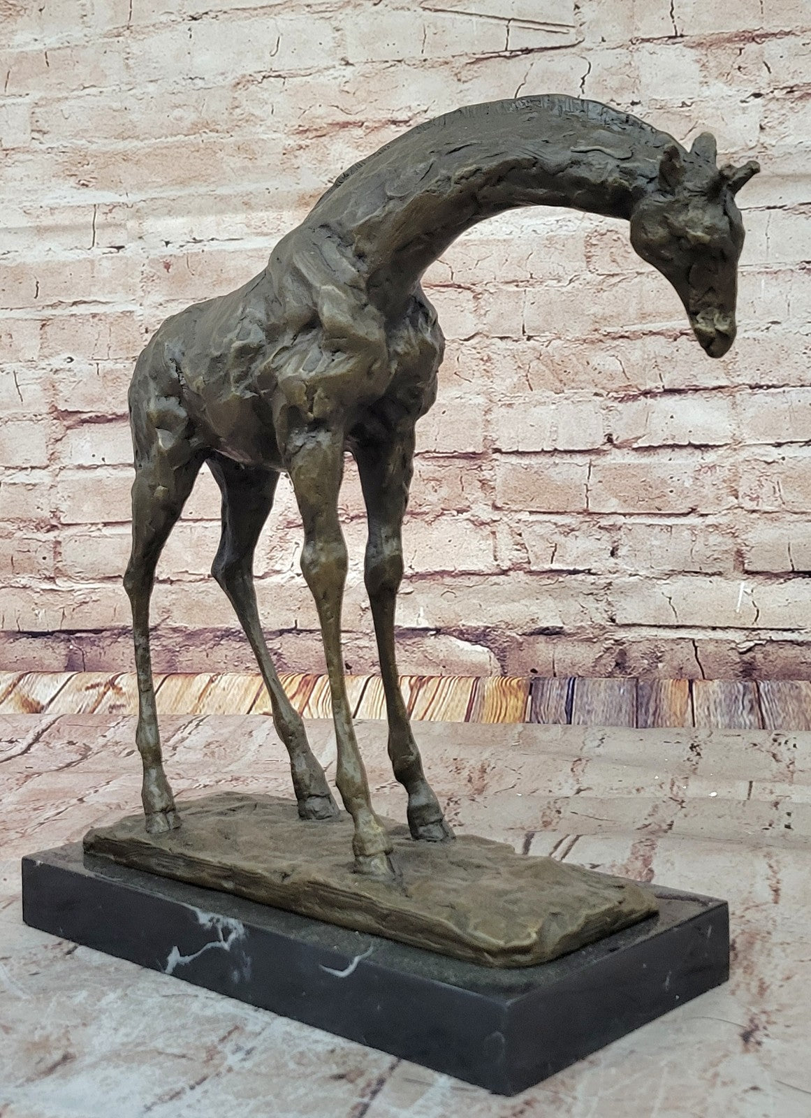 Graceful Giraffe Bronze Figure Sculpture Signed Milo Lost Wax Method Wildlife Art