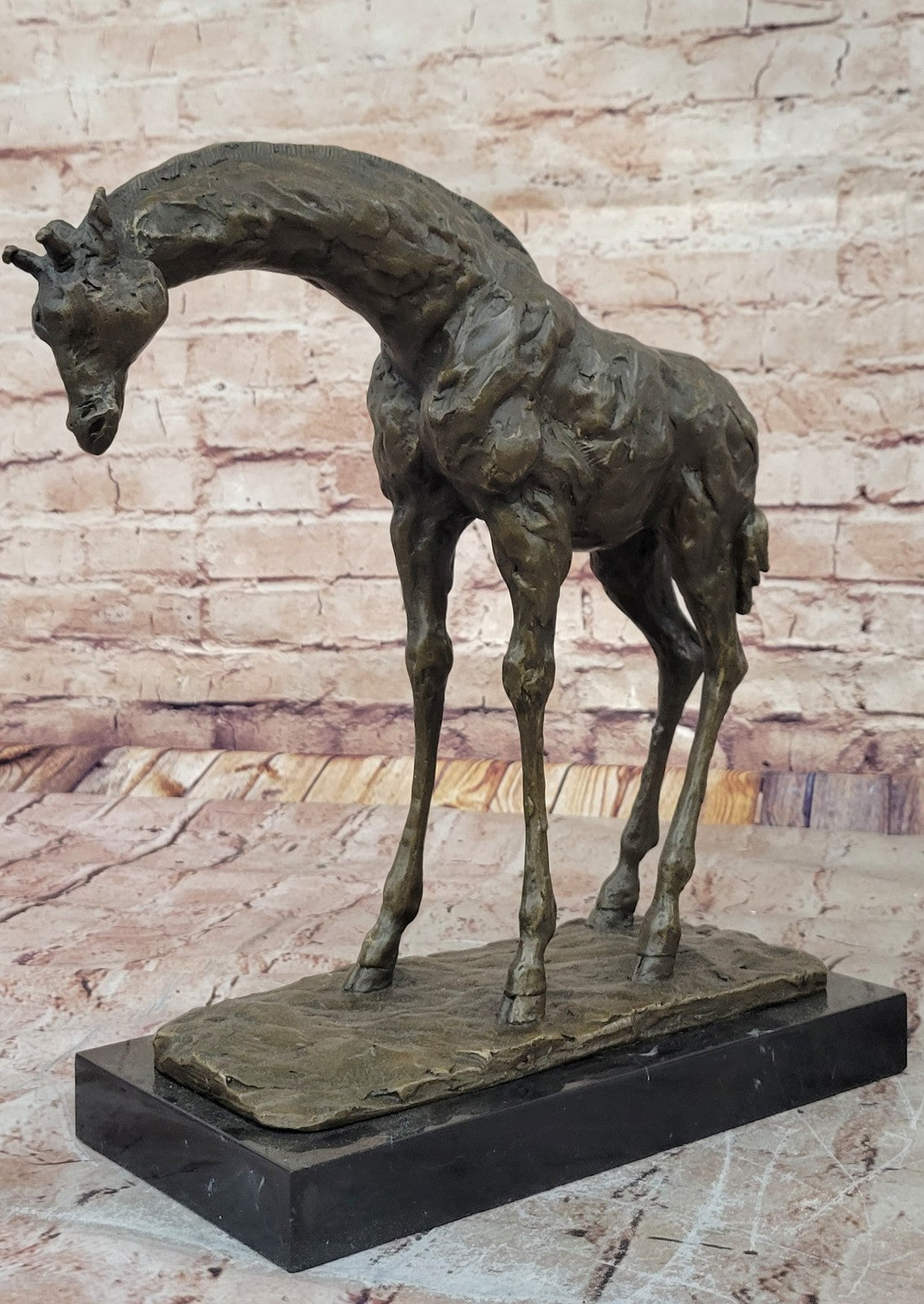 Graceful Giraffe Bronze Figure Sculpture Signed Milo Lost Wax Method Wildlife Art