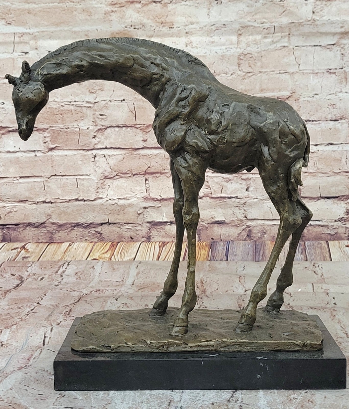 Graceful Giraffe Bronze Figure Sculpture Signed Milo Lost Wax Method Wildlife Art