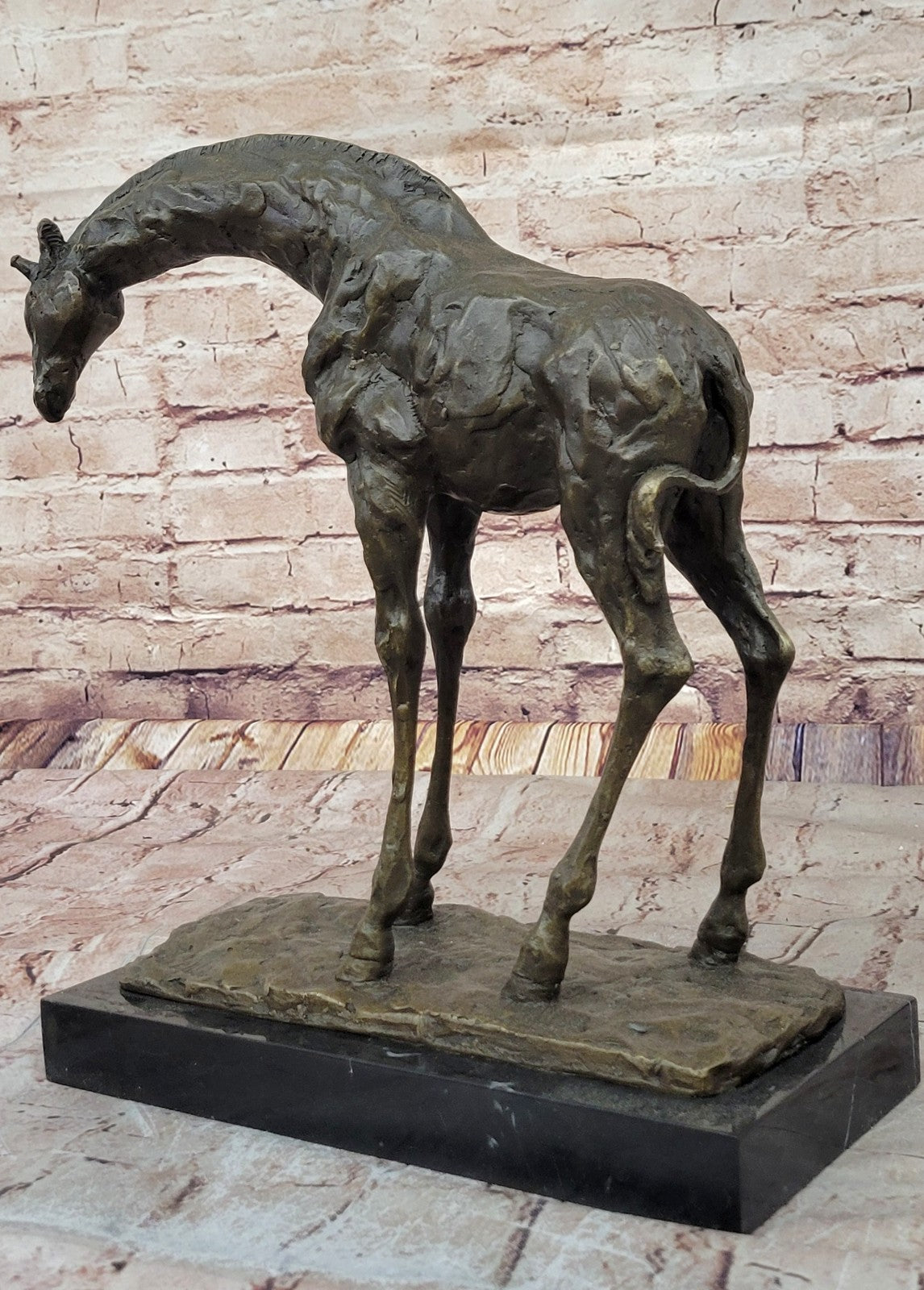 Graceful Giraffe Bronze Figure Sculpture Signed Milo Lost Wax Method Wildlife Art