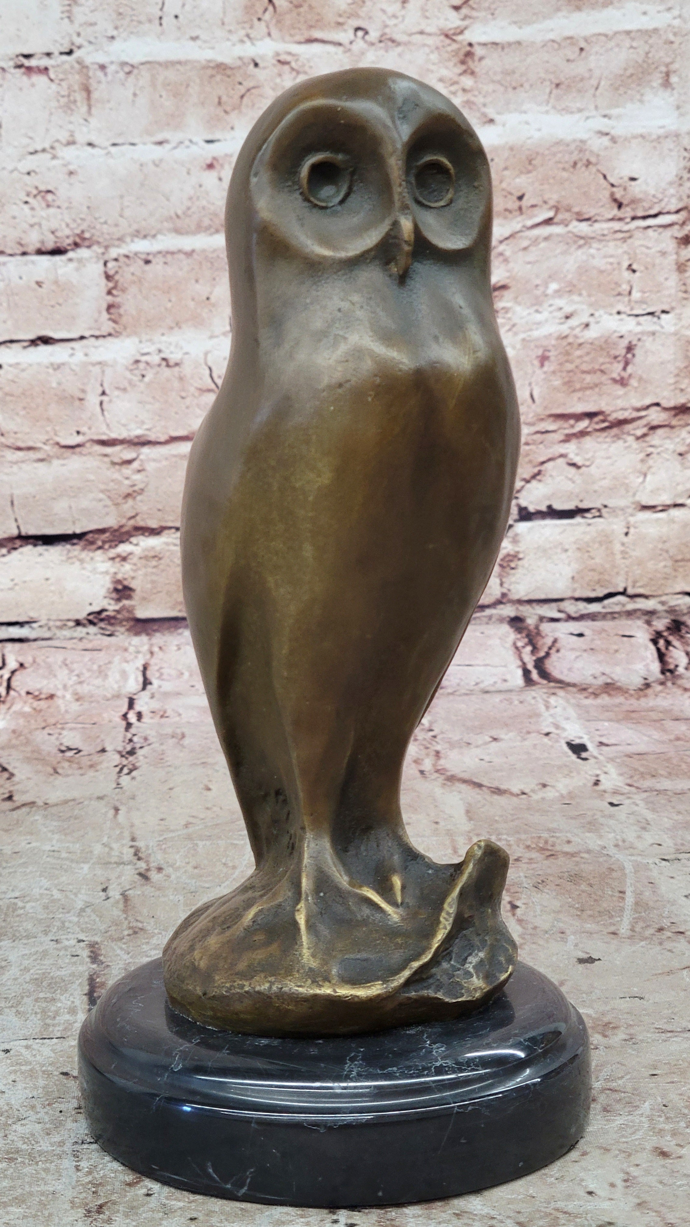 THE OWL ART DECO, BEAUTIFUL BRONZE STATUE SCULPTURE ON MARBLE REAL BRONZE PIECE