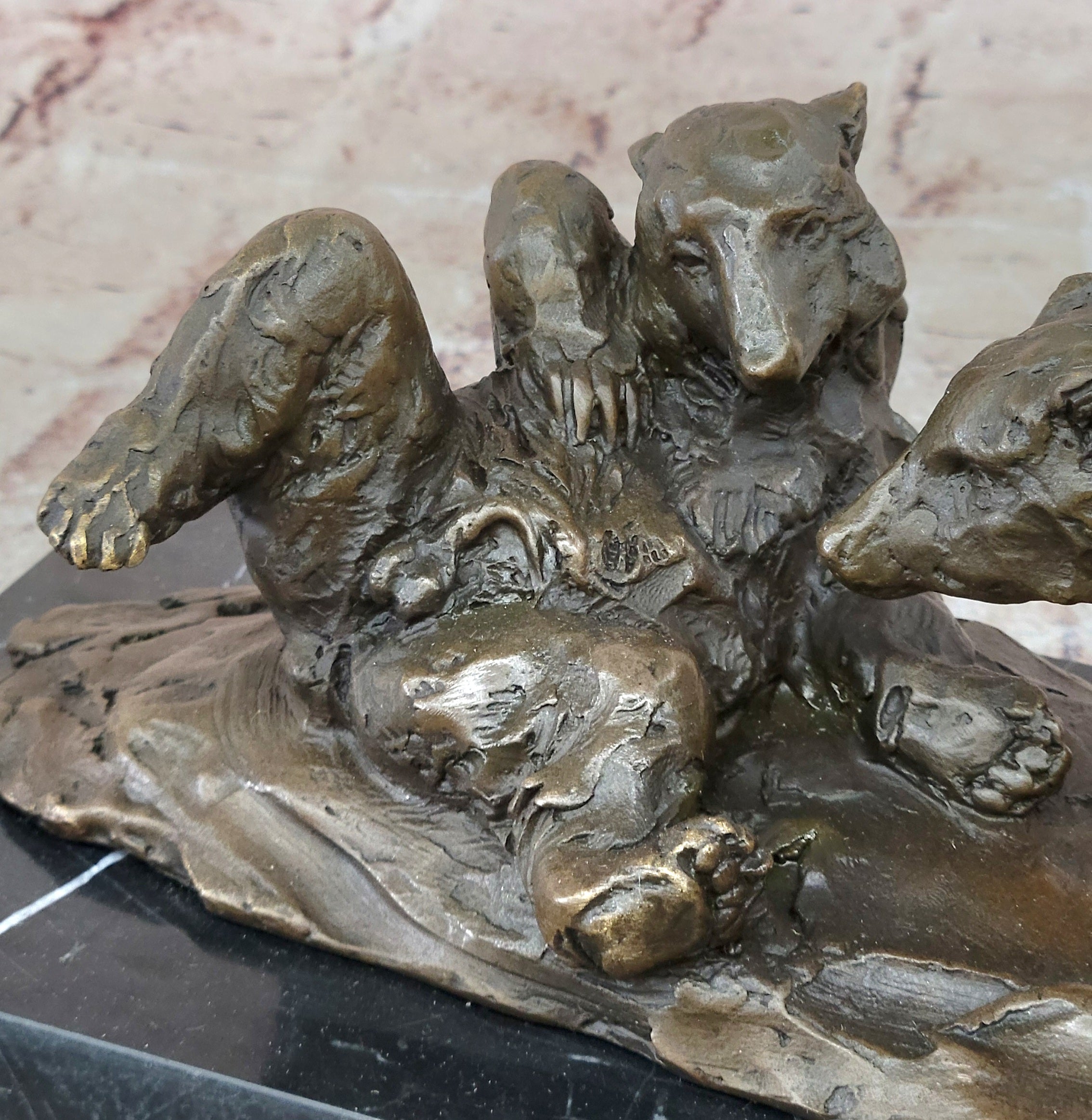 Hot Cast Home Office Decor: Miguel Lopez`s French Bronze Bear & Cubs Statue