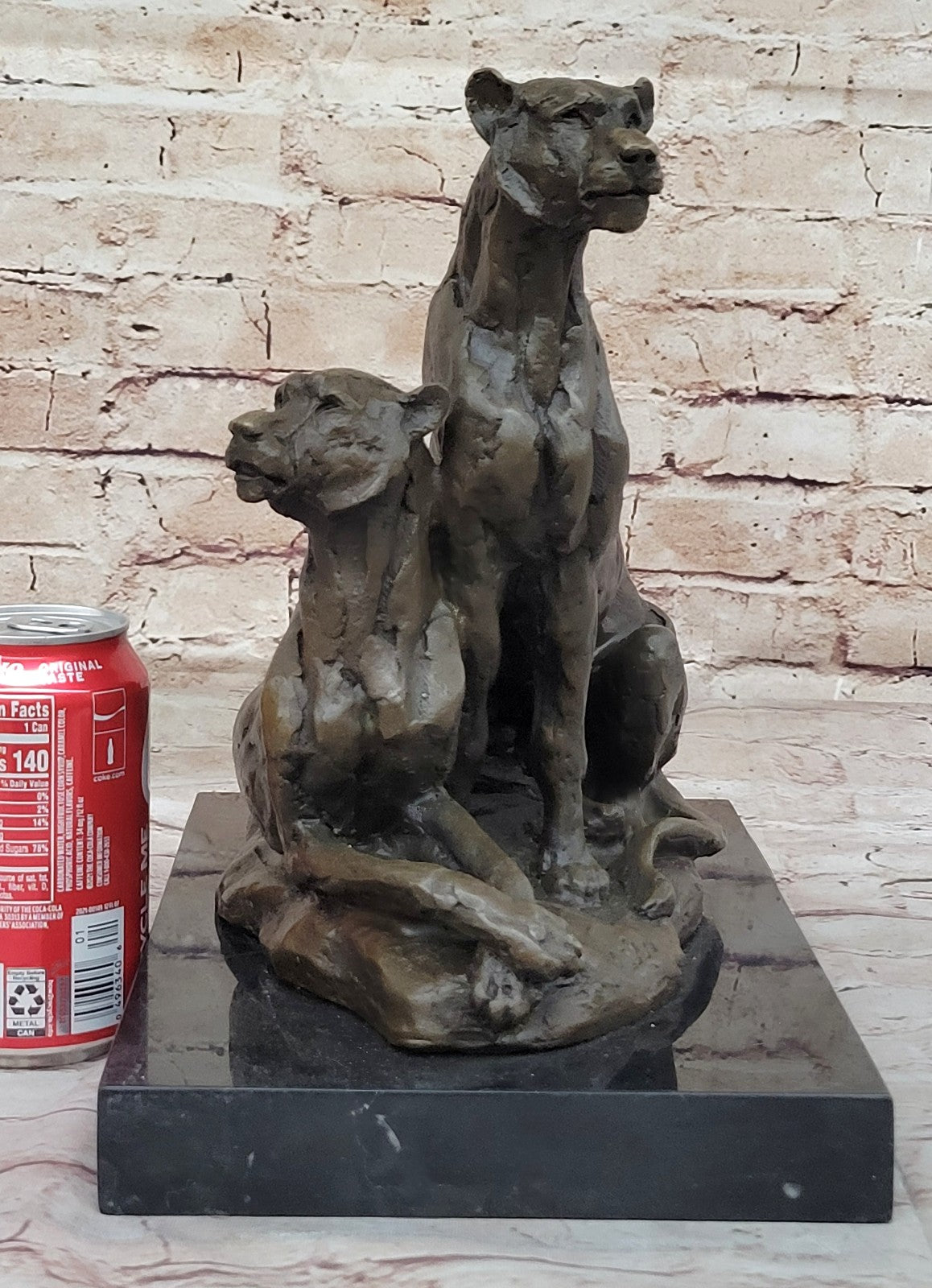 Milo`s Hot Cast Bronze Statue: Two Panthers, Modern Wildlife Art Decor Figure