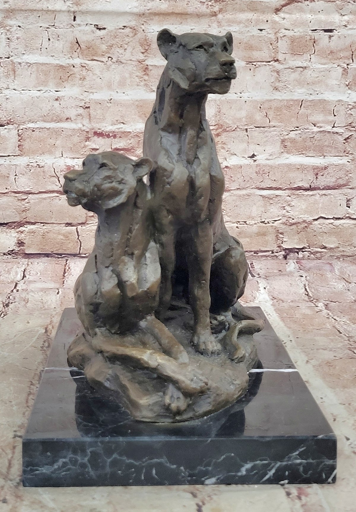 Milo`s Hot Cast Bronze Statue: Two Panthers, Modern Wildlife Art Decor Figure