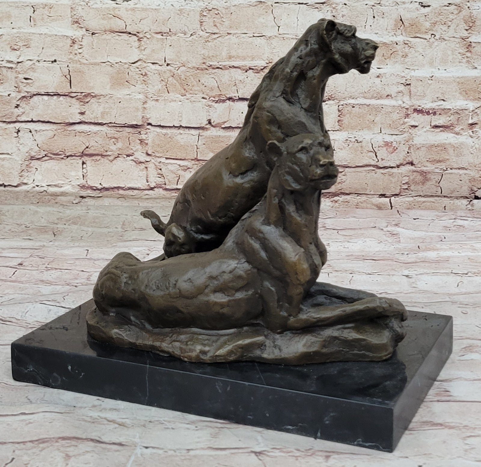 Milo`s Hot Cast Bronze Statue: Two Panthers, Modern Wildlife Art Decor Figure