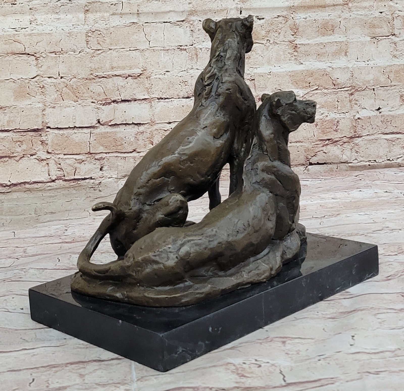 Milo`s Hot Cast Bronze Statue: Two Panthers, Modern Wildlife Art Decor Figure
