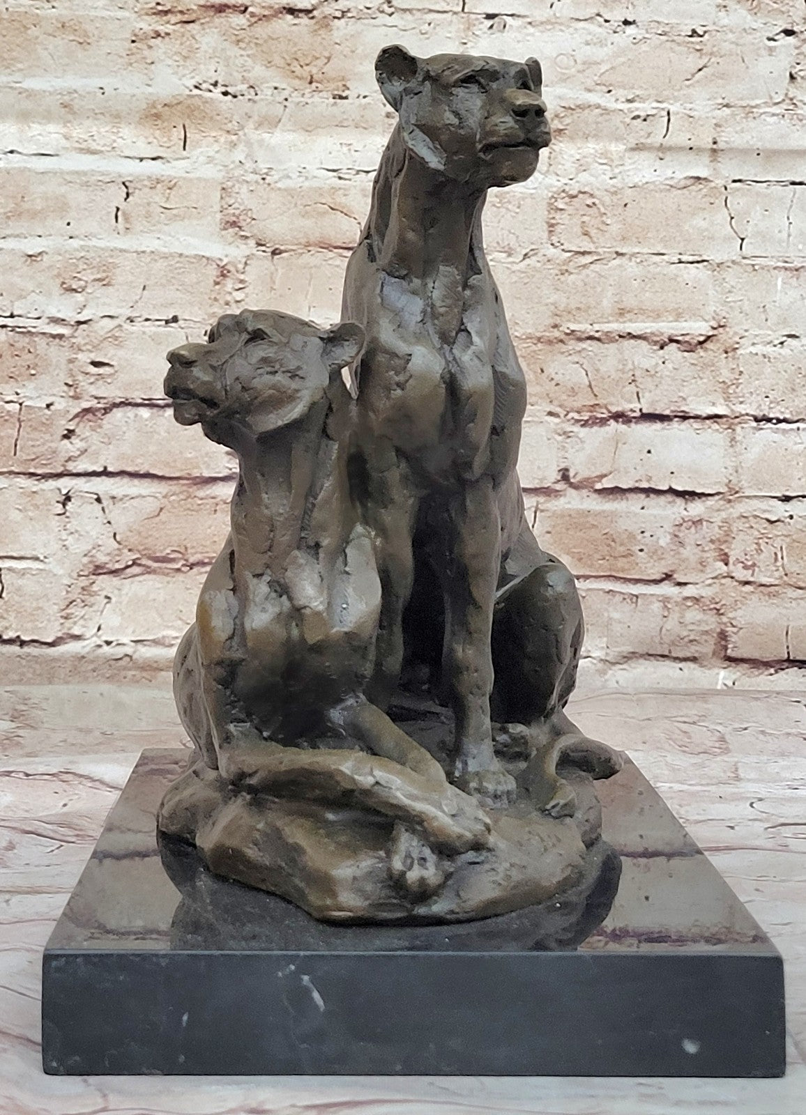 Milo`s Hot Cast Bronze Statue: Two Panthers, Modern Wildlife Art Decor Figure