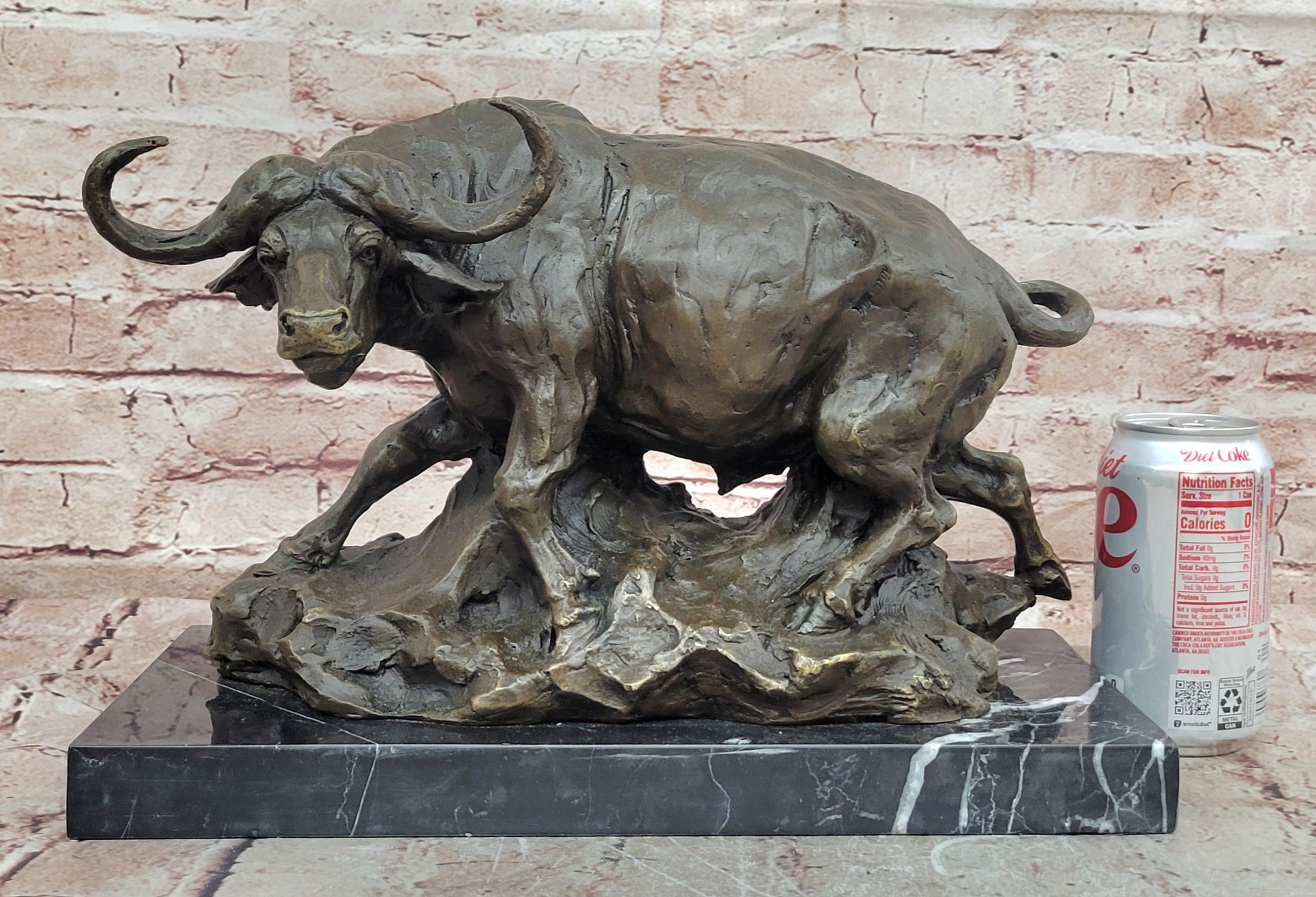 Bronze Wildlife Buffalo Sculpture Signed Milo Animal Statue Home Decor