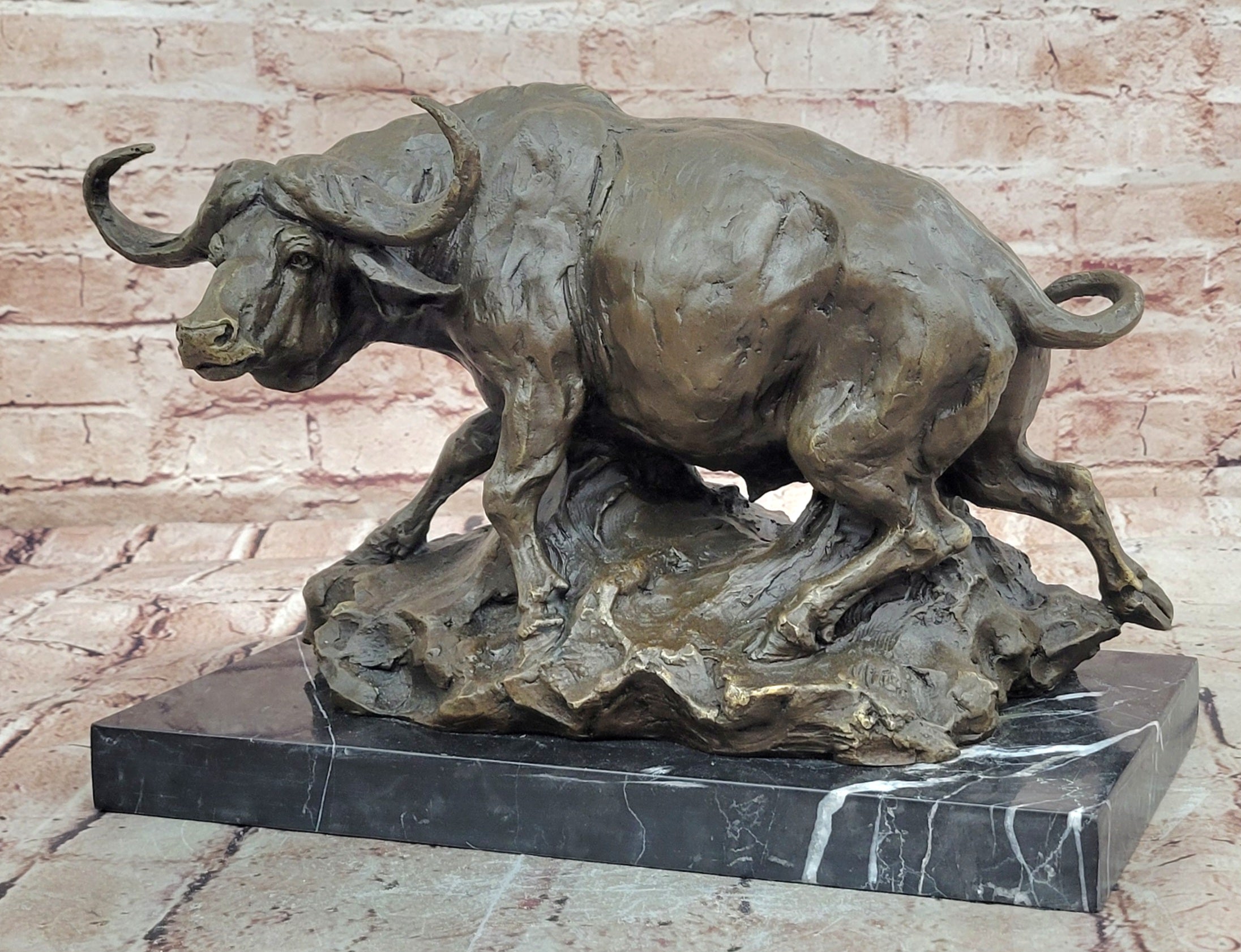 Bronze Wildlife Buffalo Sculpture Signed Milo Animal Statue Home Decor