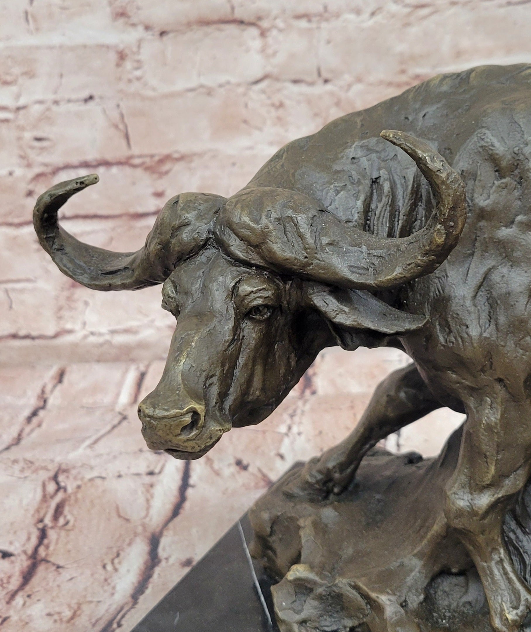 Bronze Wildlife Buffalo Sculpture Signed Milo Animal Statue Home Decor