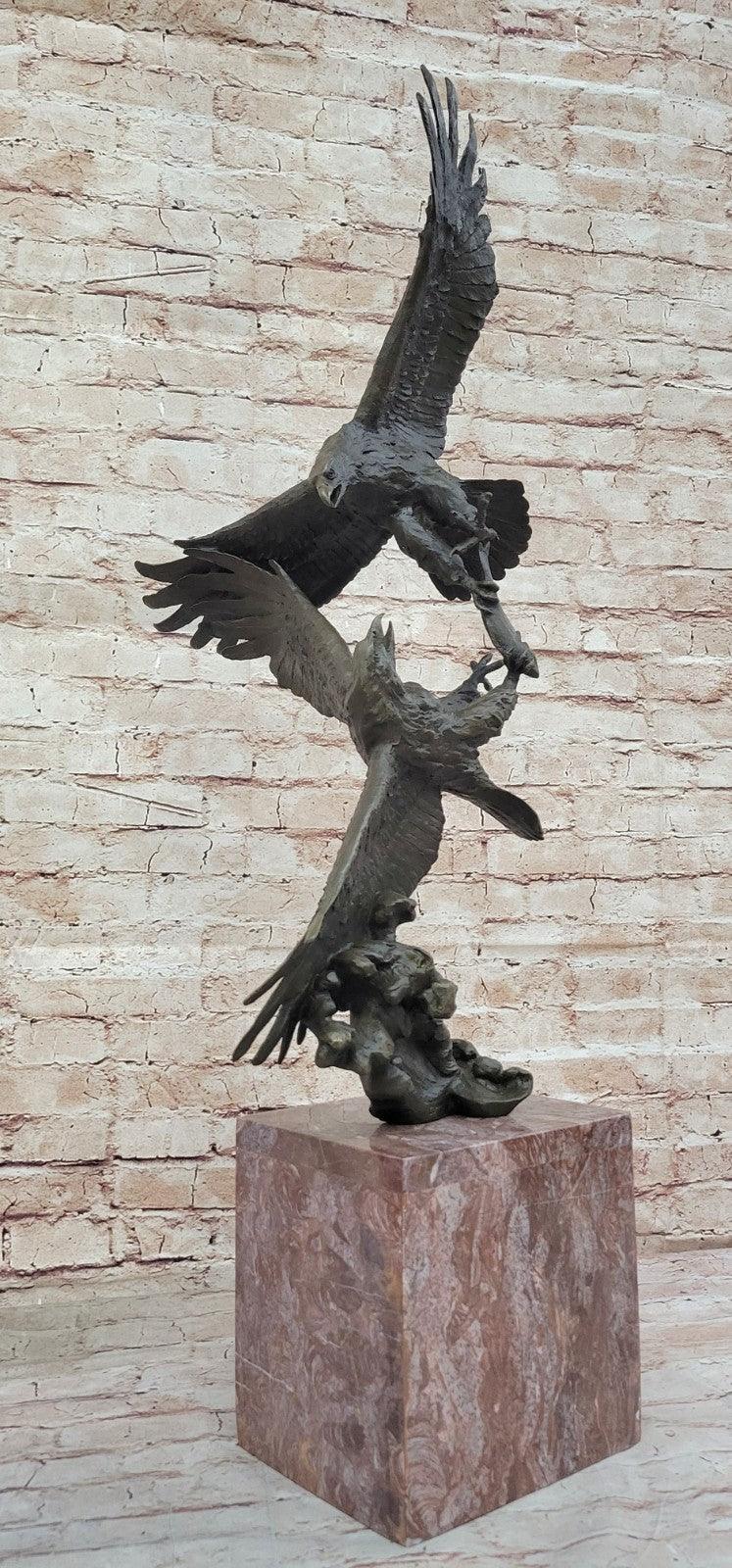 Massive Taking Flight Two Eagle Bronze Sculpture Made By Lost Wax Method Figurine