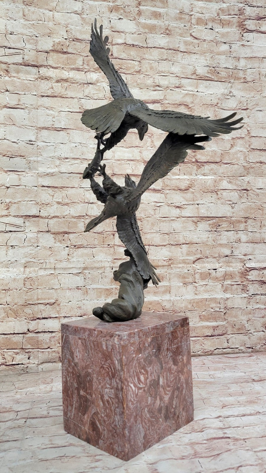 Massive Taking Flight Two Eagle Bronze Sculpture Made By Lost Wax Method Figurine