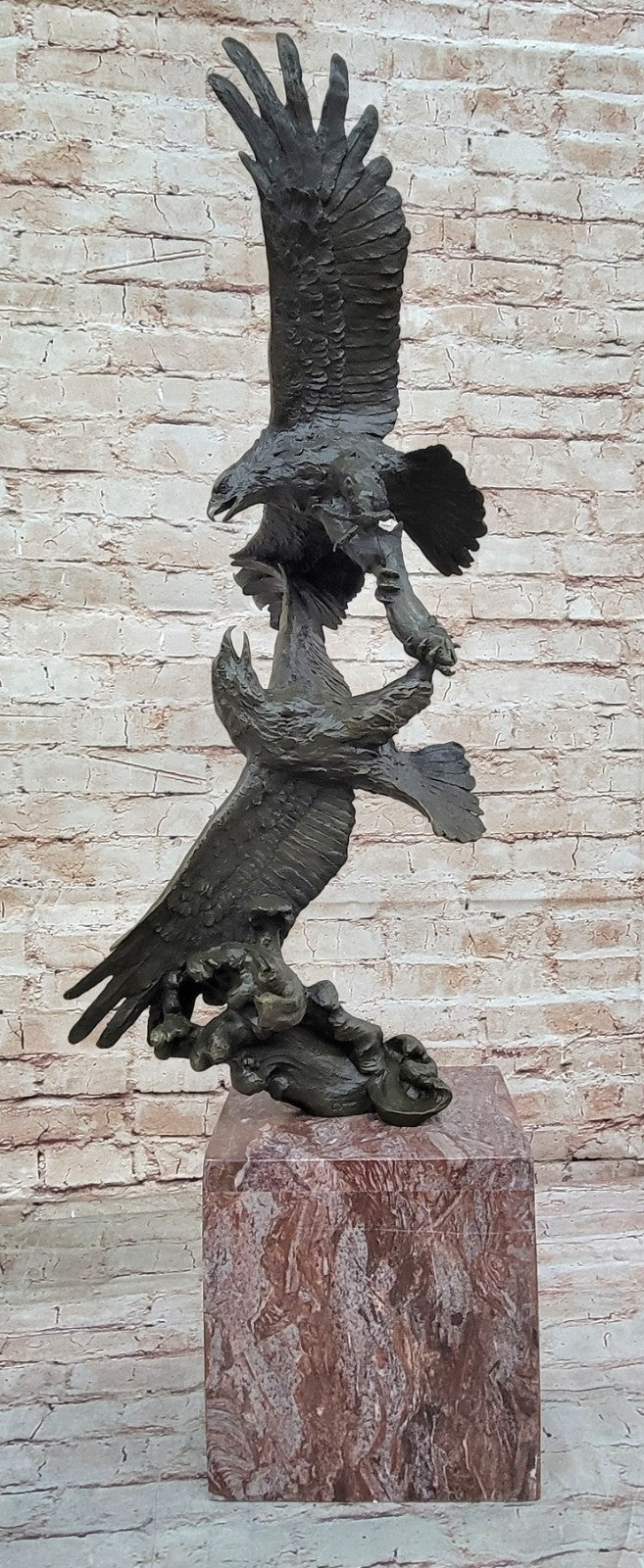 Massive Taking Flight Two Eagle Bronze Sculpture Made By Lost Wax Method Figurine