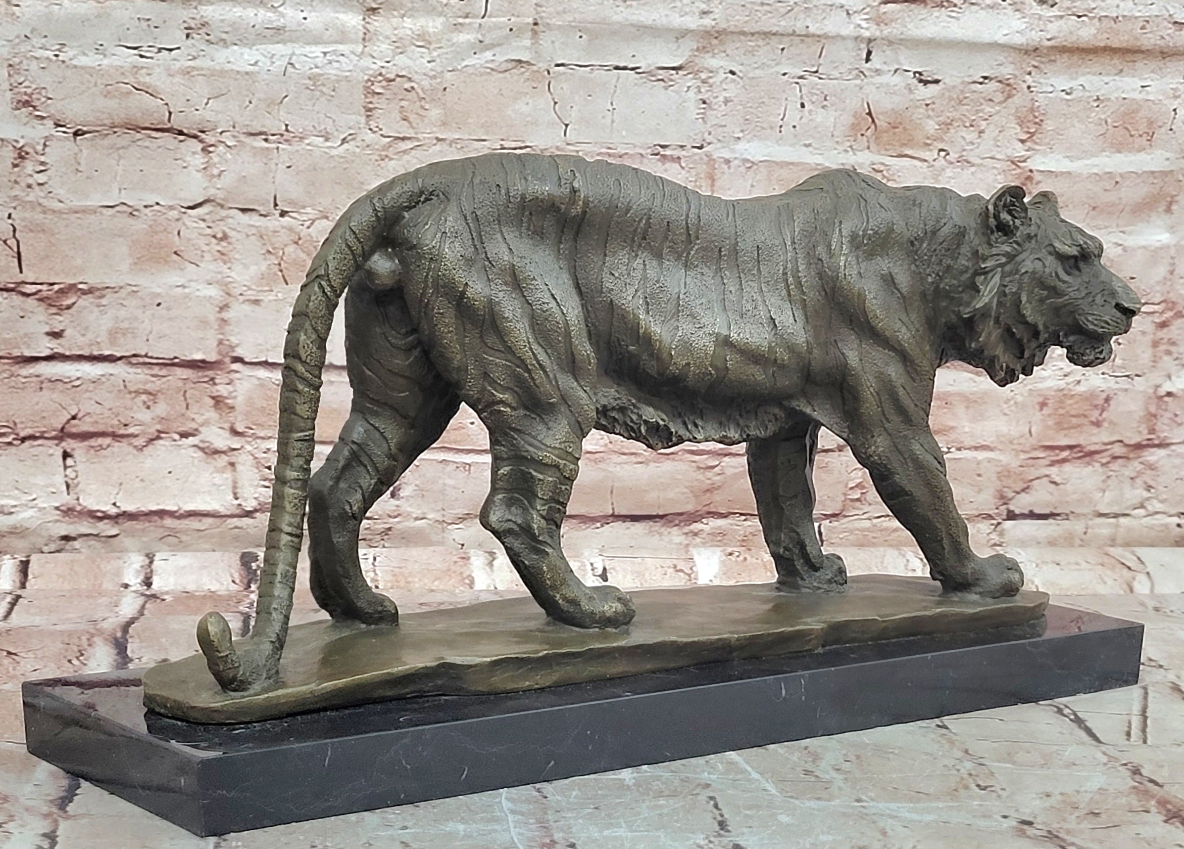 Bronze Wildlife Tiger Figurine Stalking Pose Milo Sculpture Home Decor Art