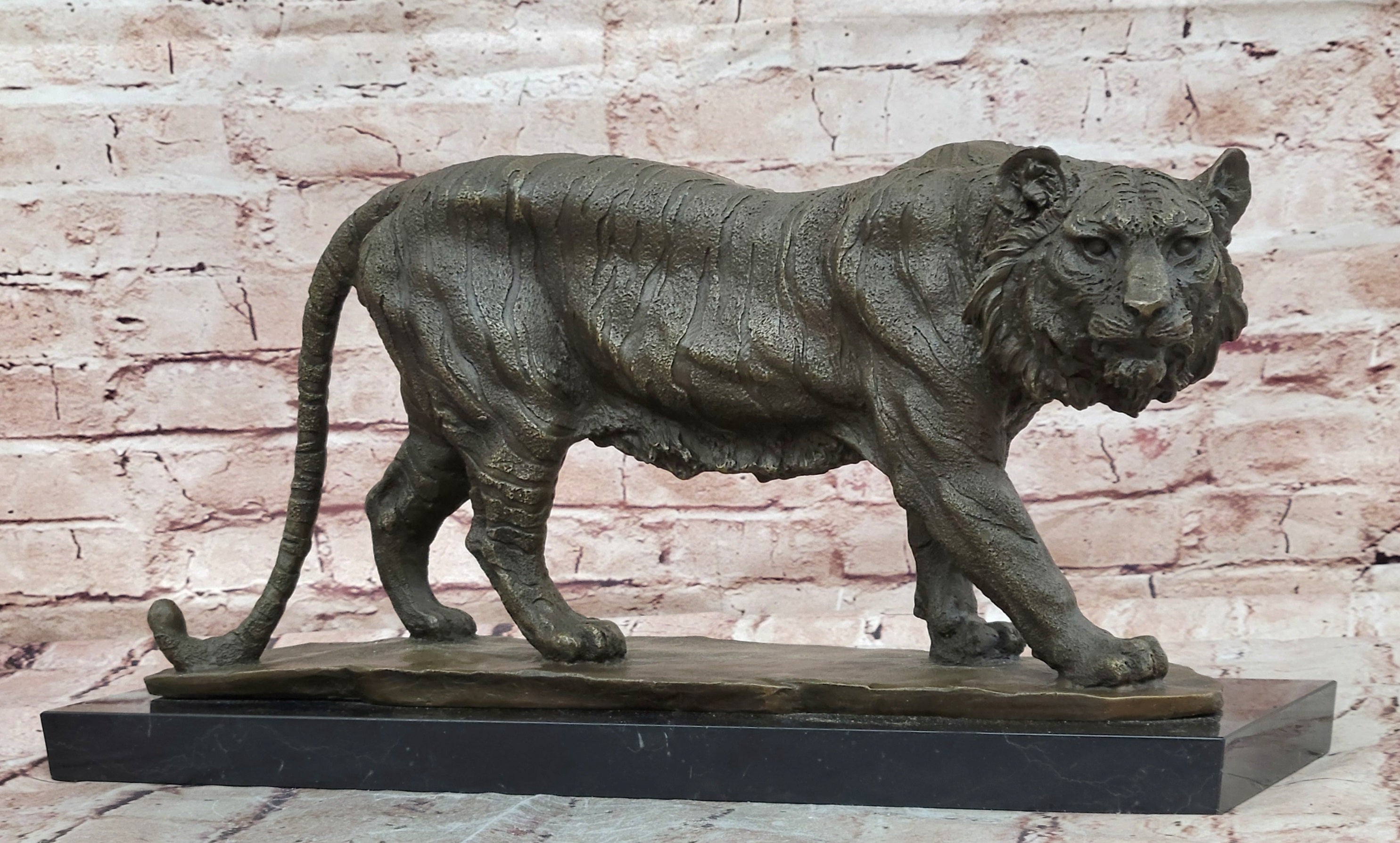 Bronze Wildlife Tiger Figurine Stalking Pose Milo Sculpture Home Decor Art