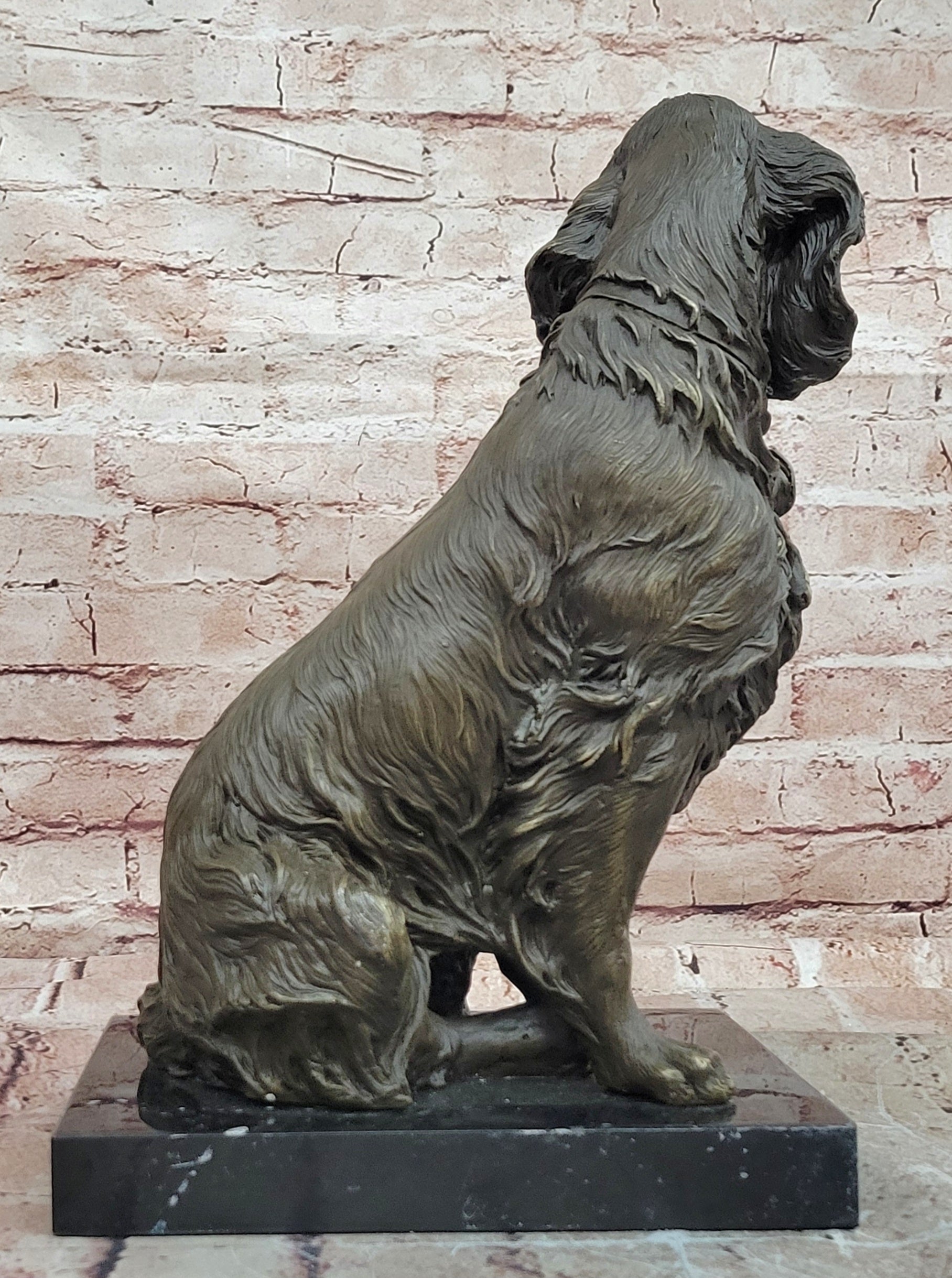 Signed M. Lopez Bronze Dog Sculpture Cocker Spaniel Sitting Figurine