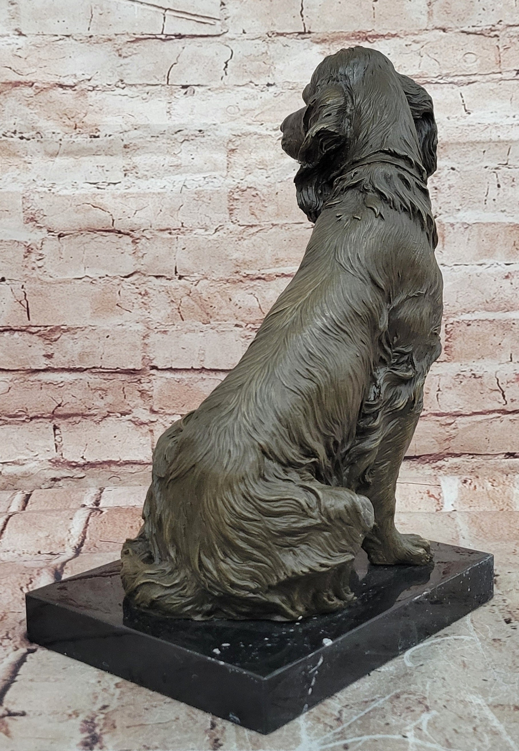 Signed M. Lopez Bronze Dog Sculpture Cocker Spaniel Sitting Figurine