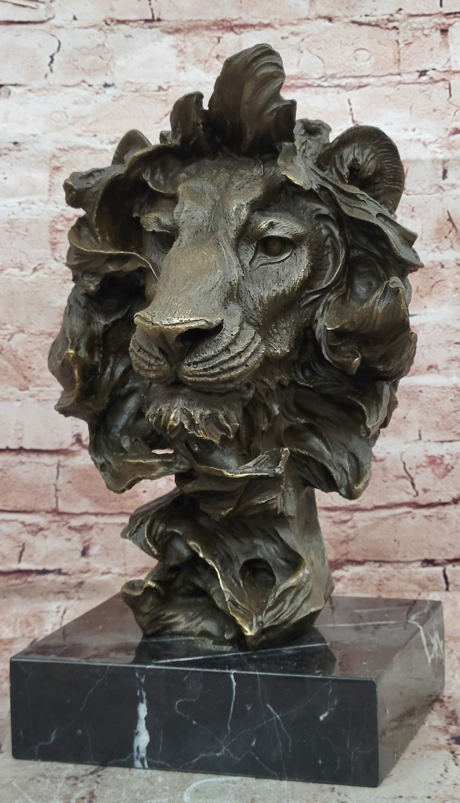 Bronze Lion Head Bust Signed Milo Contemporary Wildlife Art Man Cave Display