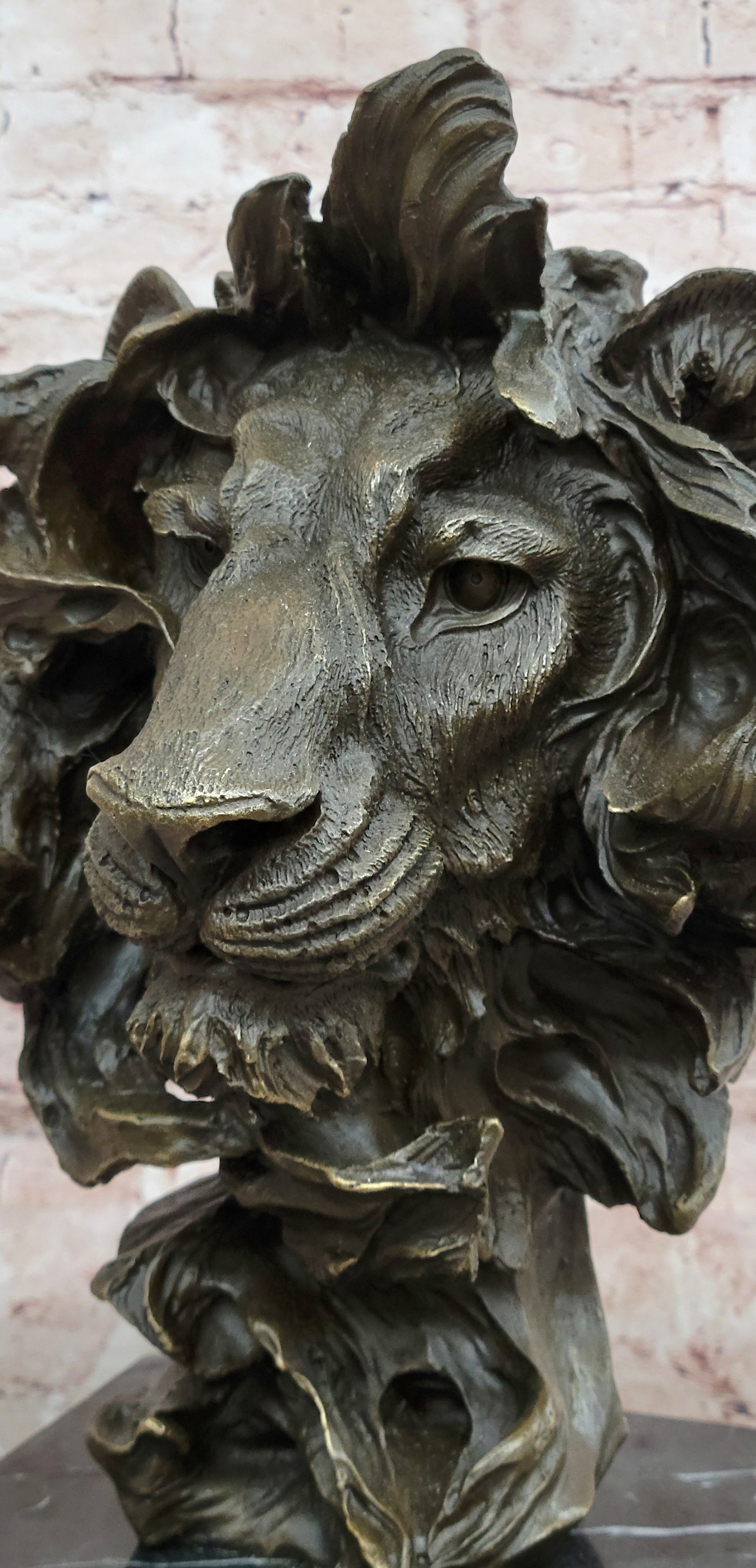 Bronze Lion Head Bust Signed Milo Contemporary Wildlife Art Man Cave Display