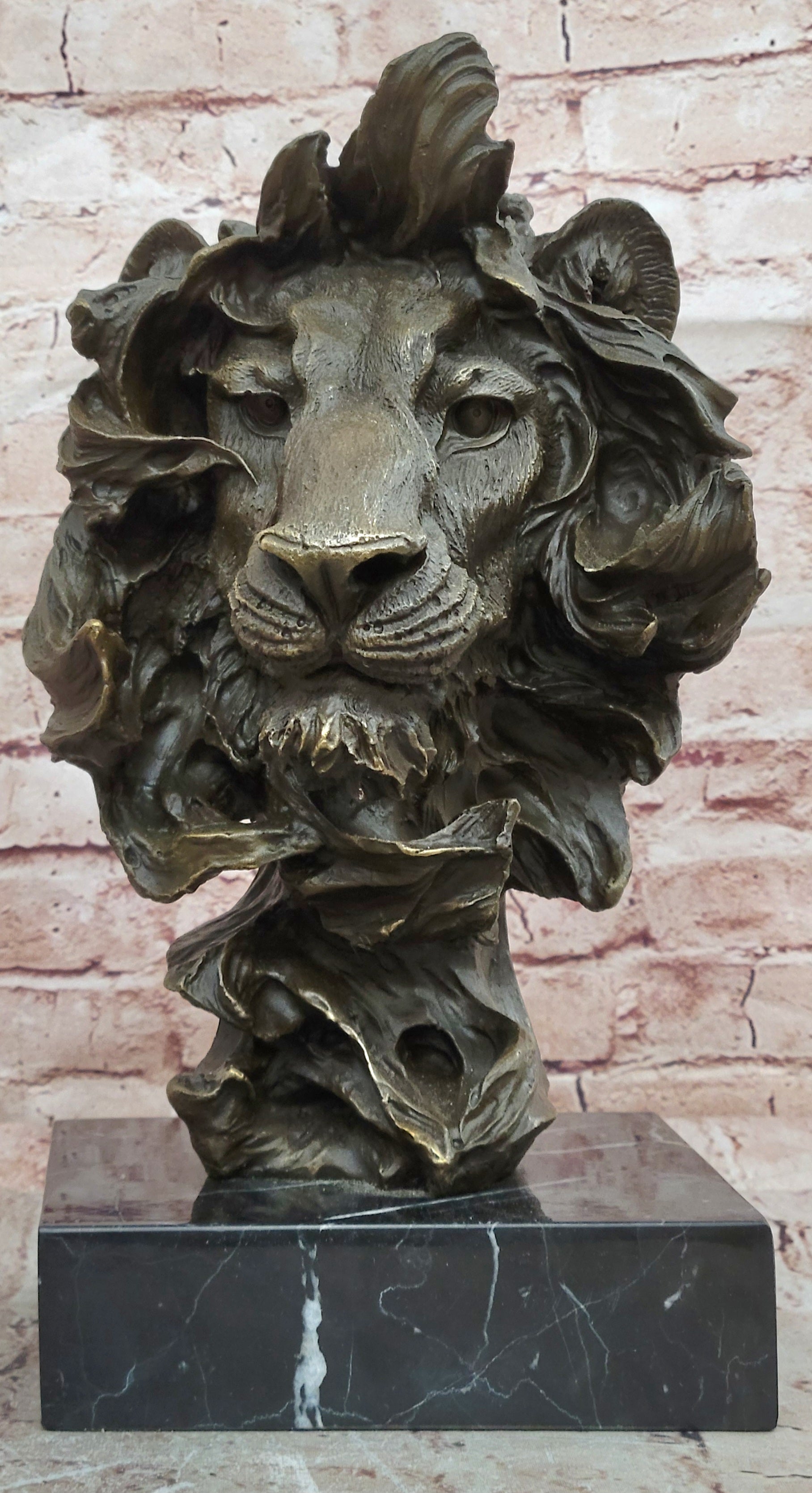 Bronze Lion Head Bust Signed Milo Contemporary Wildlife Art Man Cave Display