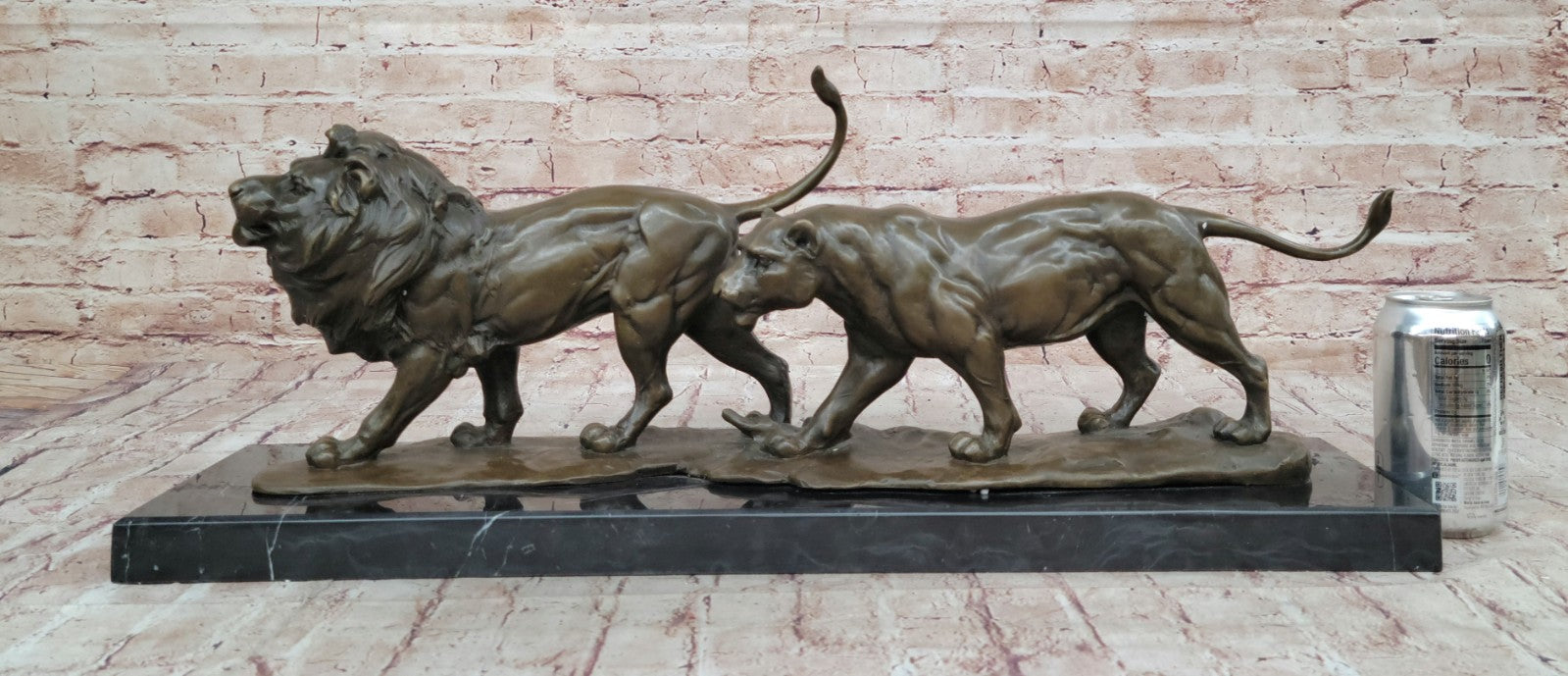 Handcrafted Detailed Pair Lion Made by Lost wax Method Massive 34 Lbs Masterpiec