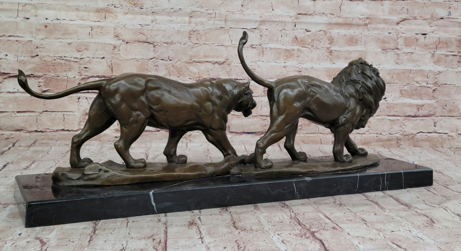 Handcrafted Detailed Pair Lion Made by Lost wax Method Massive 34 Lbs Masterpiec