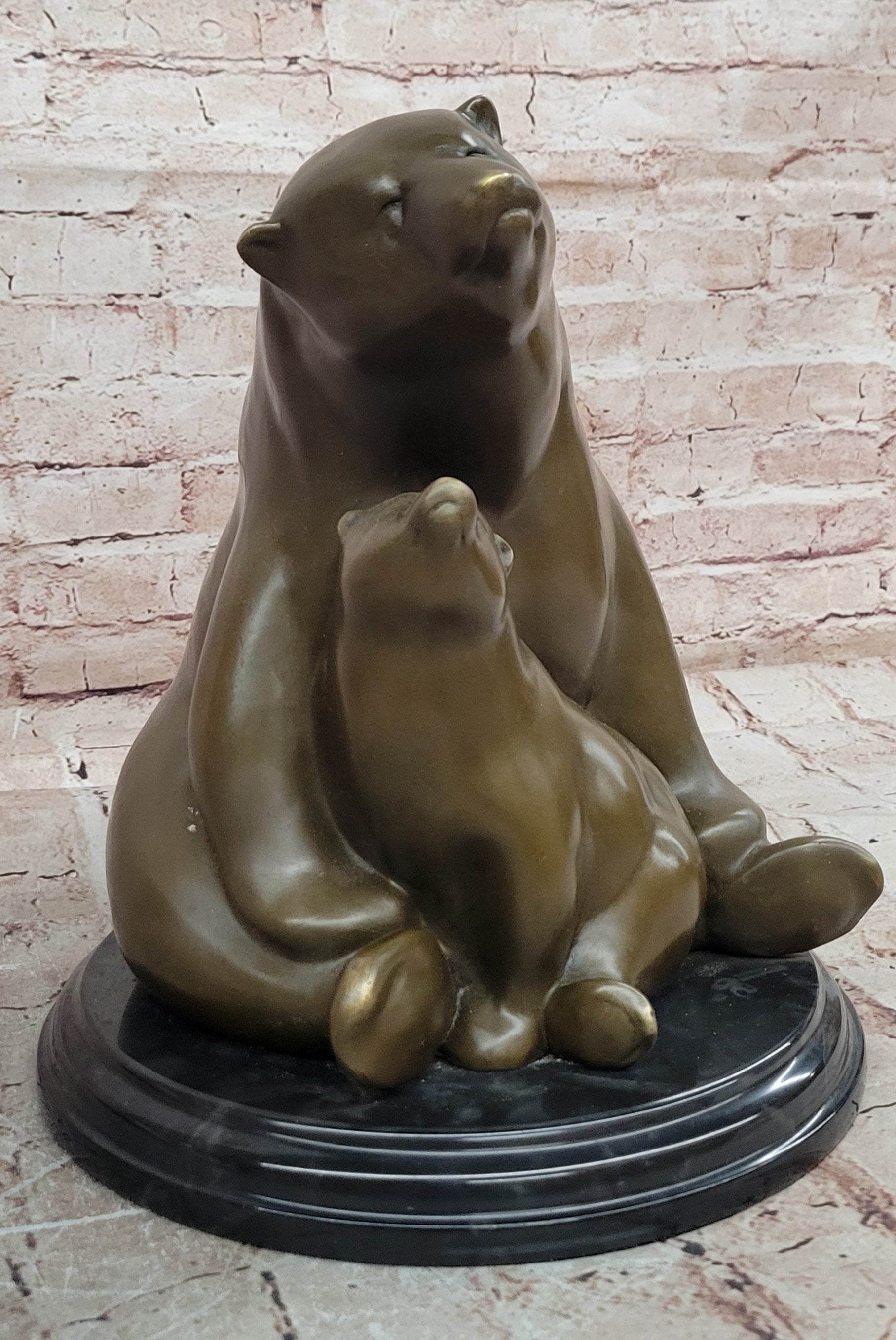 Milo Signed Polar Bear Mom and Cub Bronze Sculpture Abstract Modern Figurine