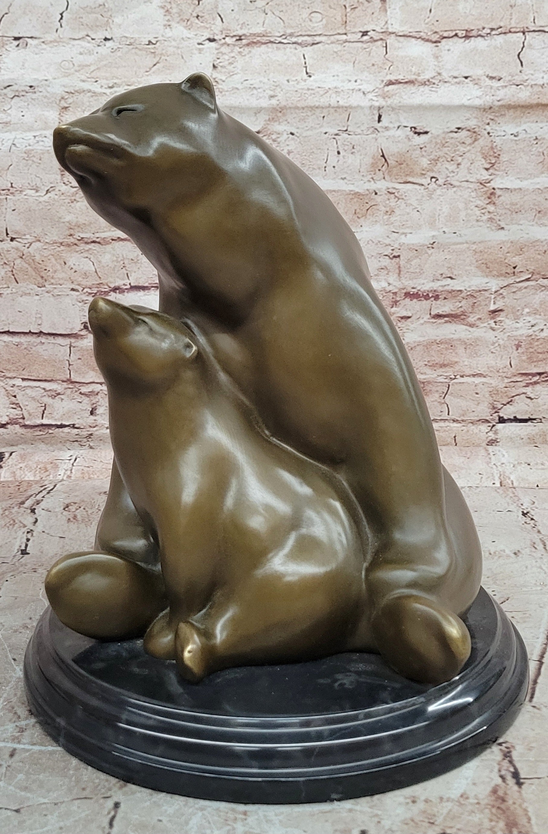 Milo Signed Polar Bear Mom and Cub Bronze Sculpture Abstract Modern Figurine
