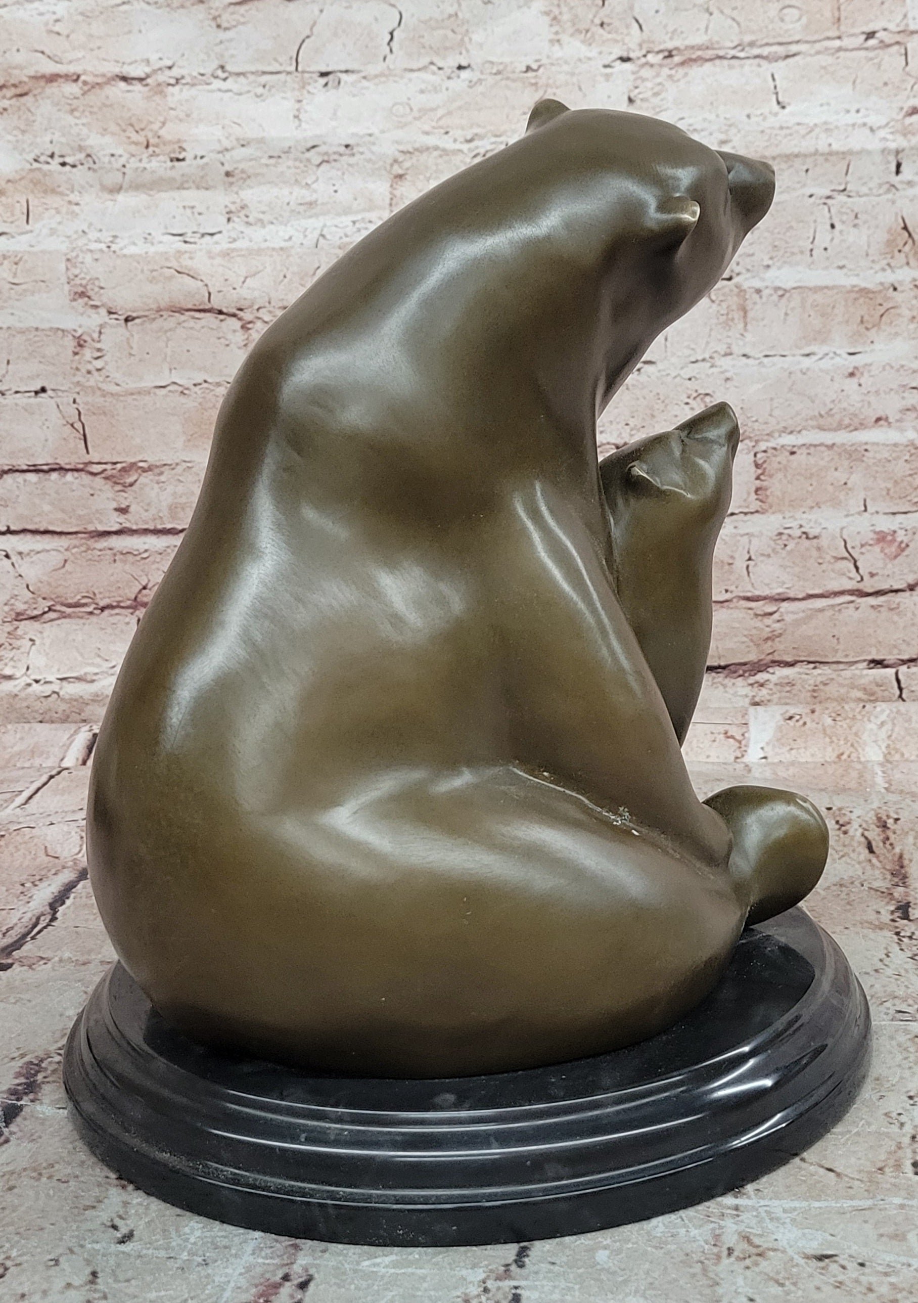 Milo Signed Polar Bear Mom and Cub Bronze Sculpture Abstract Modern Figurine