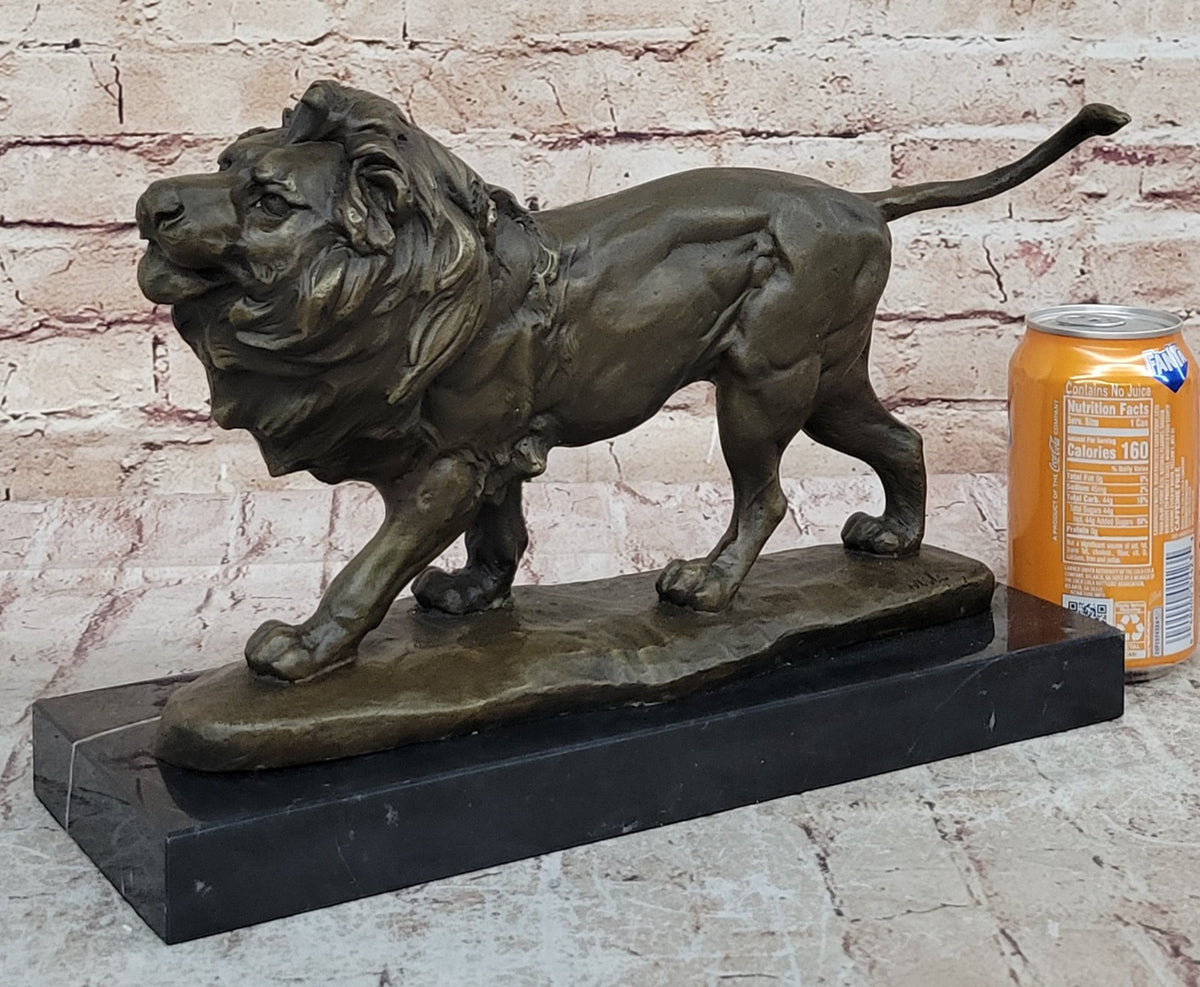 Art Deco Male Lion Marble Base Bronze Statue Sculpture