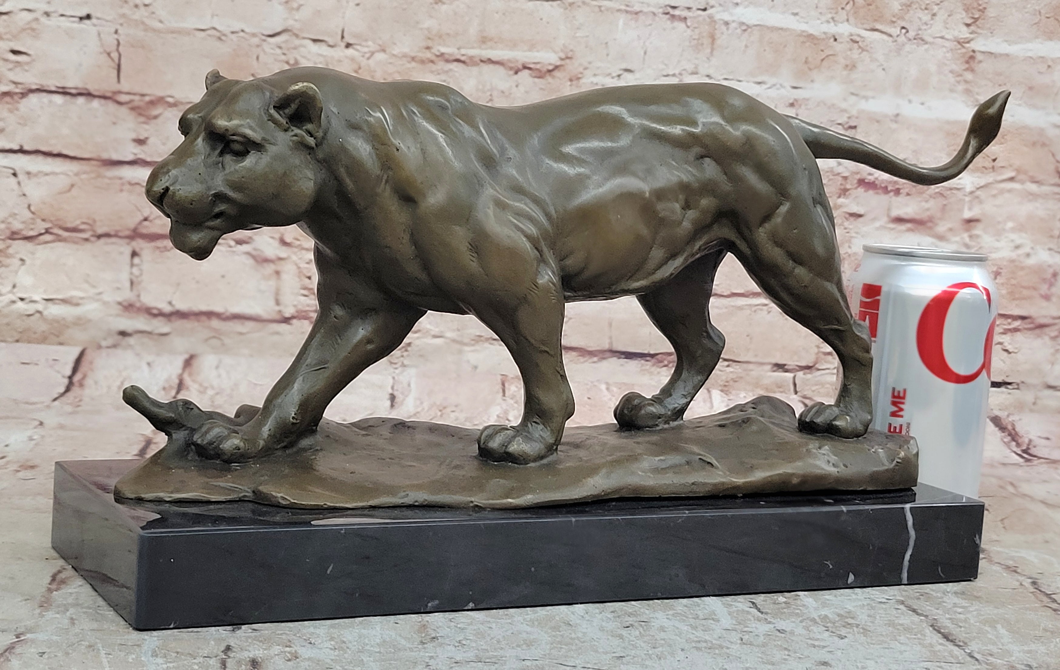 16" European Pure Bronze Wall Art Deco Animal Ornament Lion Leo Puma Sculpture