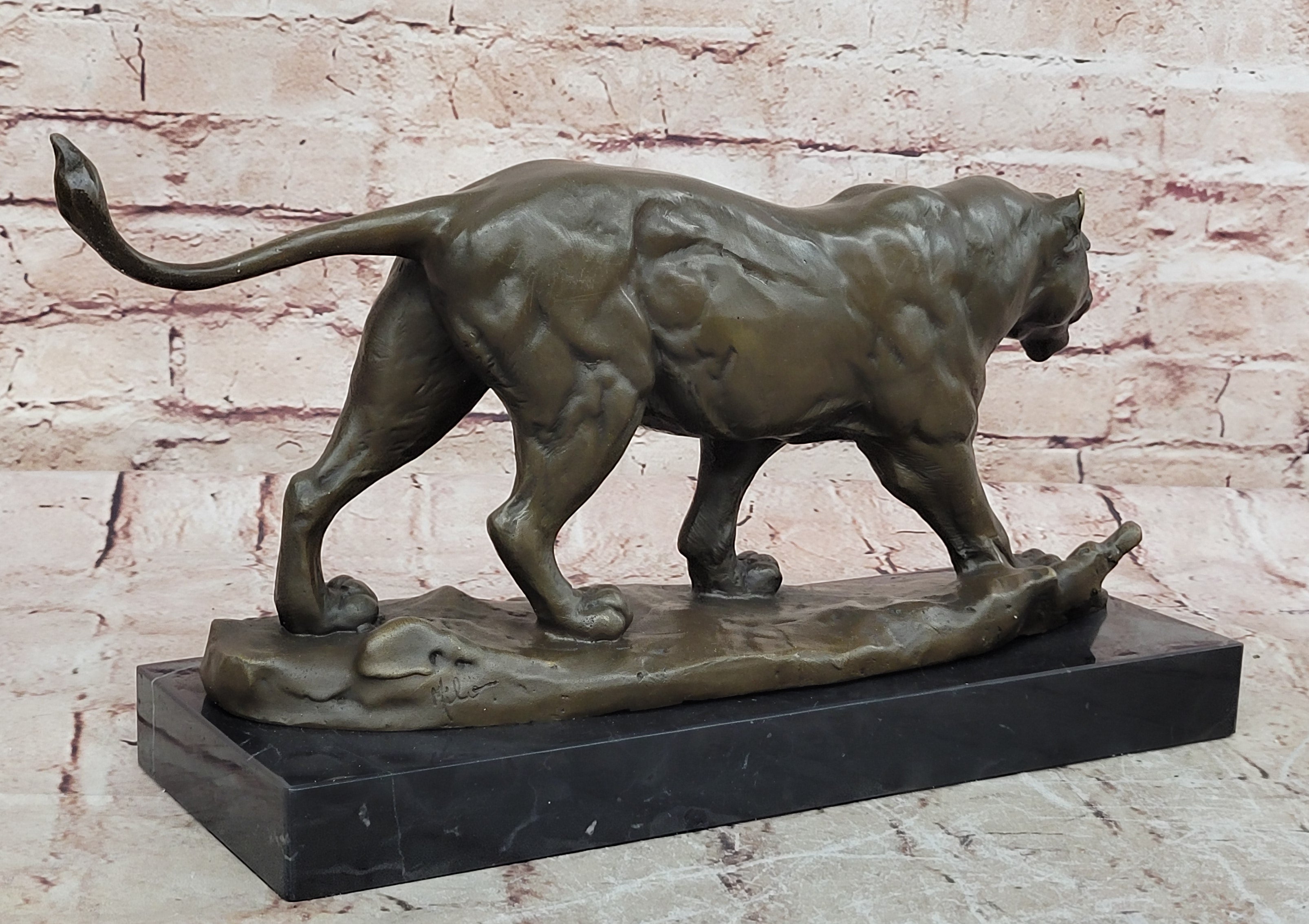 16" European Pure Bronze Wall Art Deco Animal Ornament Lion Leo Puma Sculpture