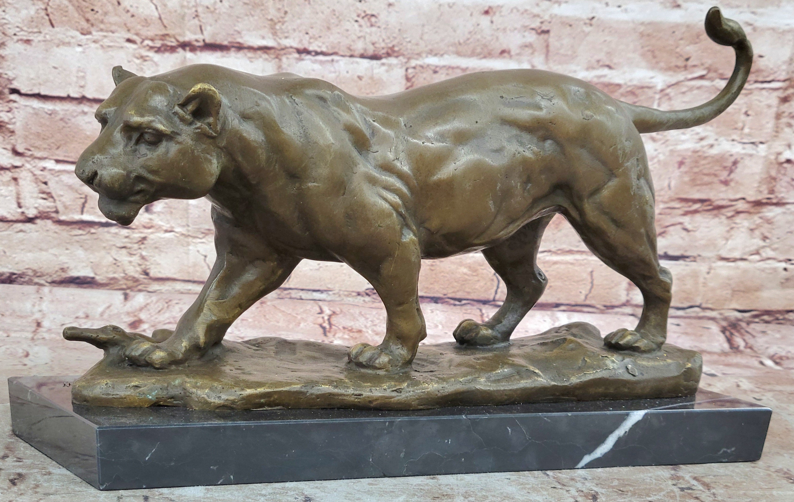 16" European Pure Bronze Wall Art Deco Animal Ornament Lion Leo Puma Sculpture