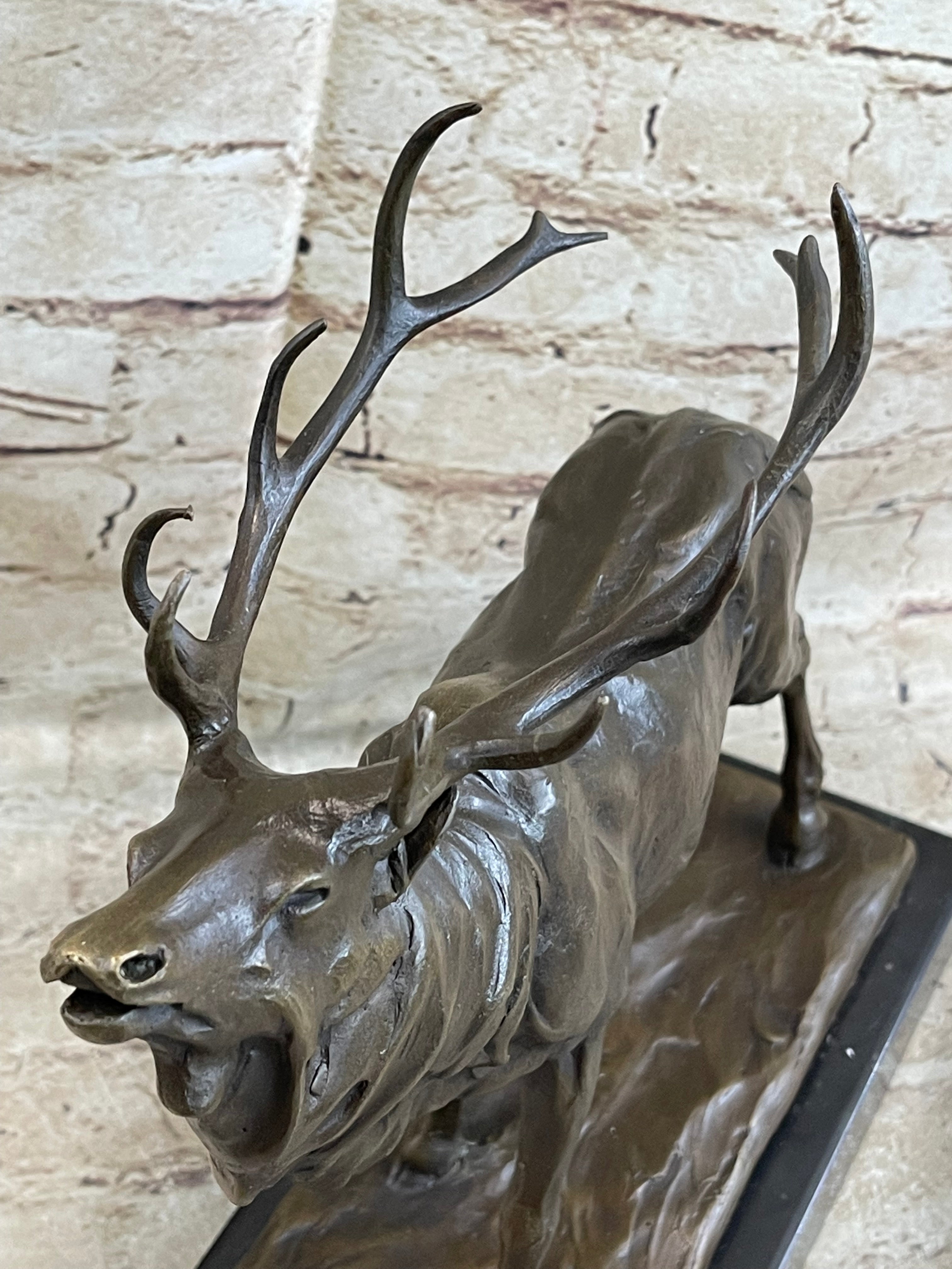 Fine Vintage Bronze Sculpture Stag Elk Signed Art Deco Period French Figurine
