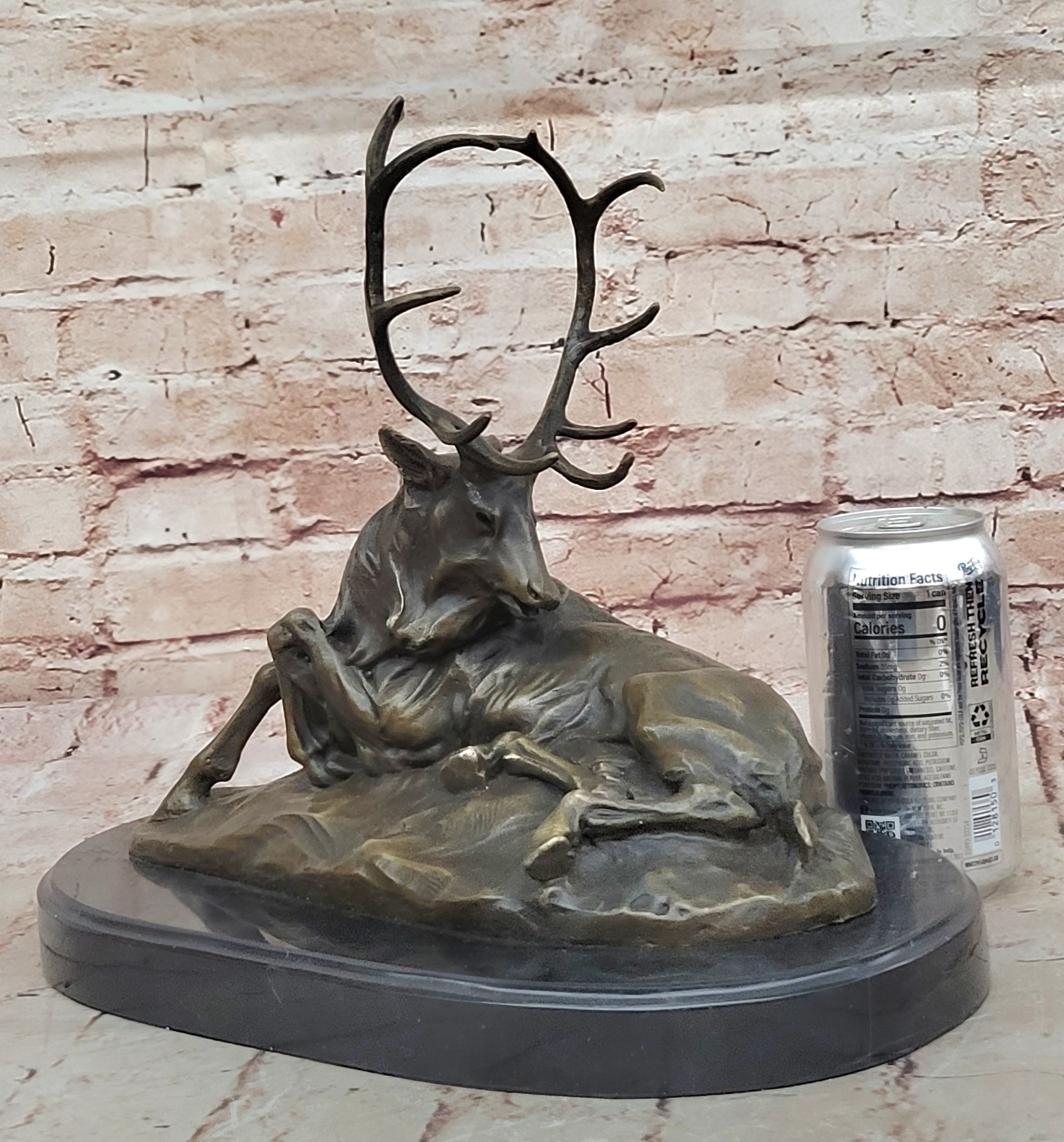 Chalet Lodge Art Elk Stag Buck Deer Hunter Bronze Marble Statue Lodge Sculpture