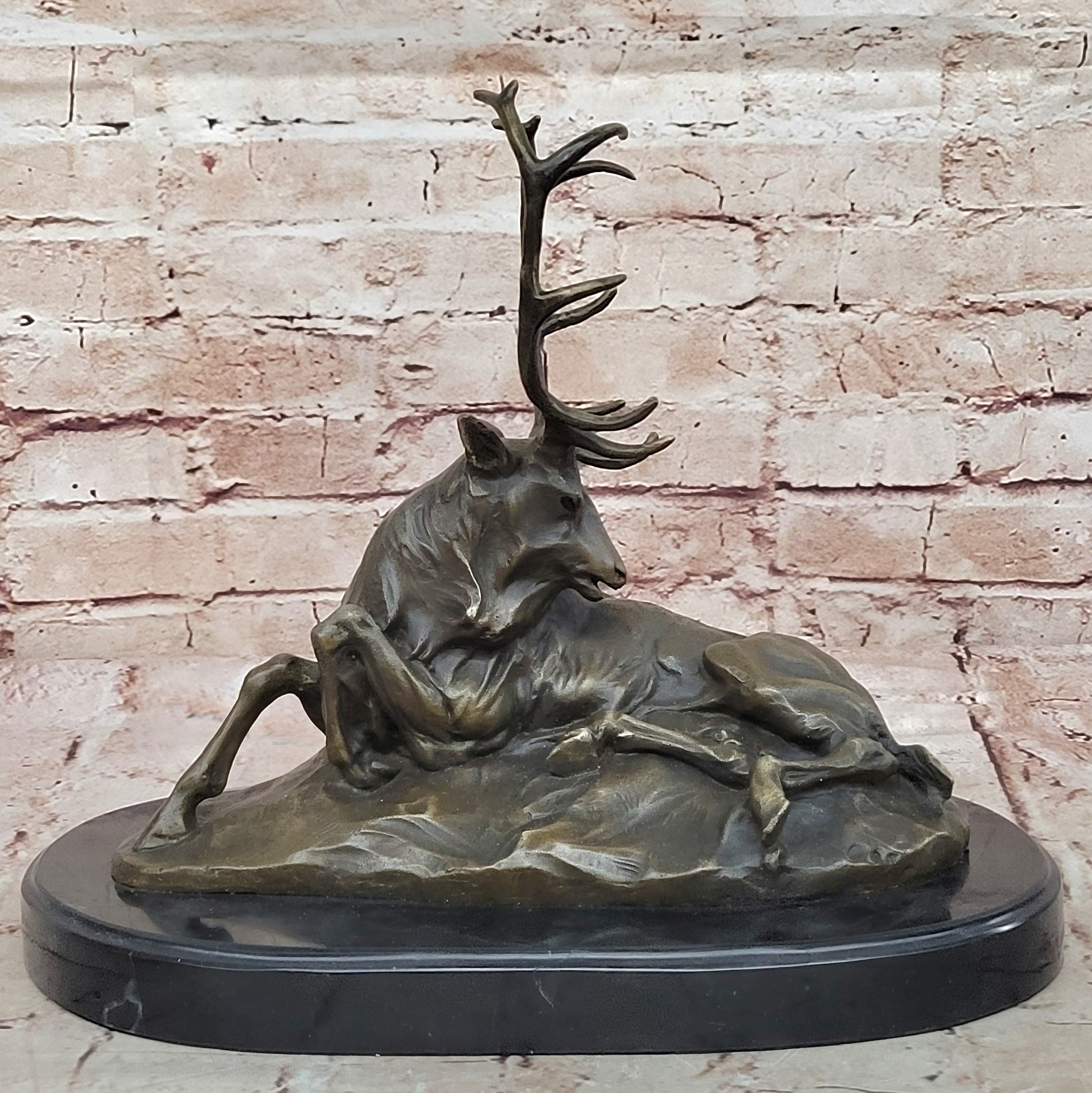 Chalet Lodge Art Elk Stag Buck Deer Hunter Bronze Marble Statue Lodge Sculpture
